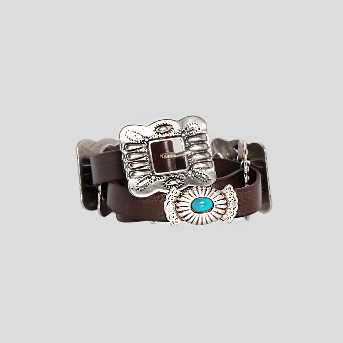 Cintura western borchie turchese pelle marrone scuro Monsieur