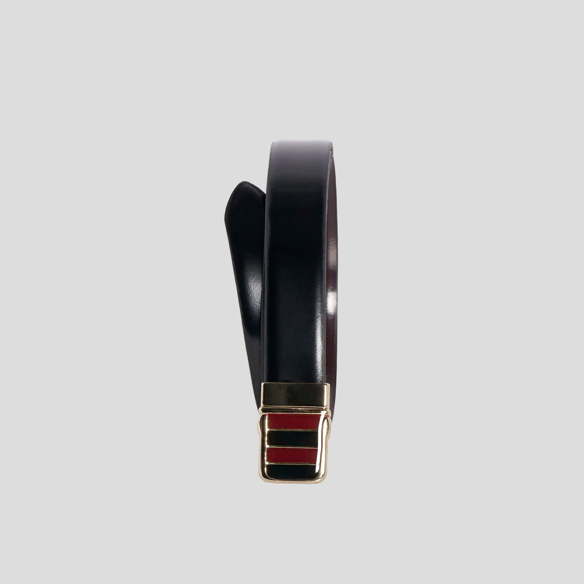 Cintura pelle nera fibbia geometrica Monsieur