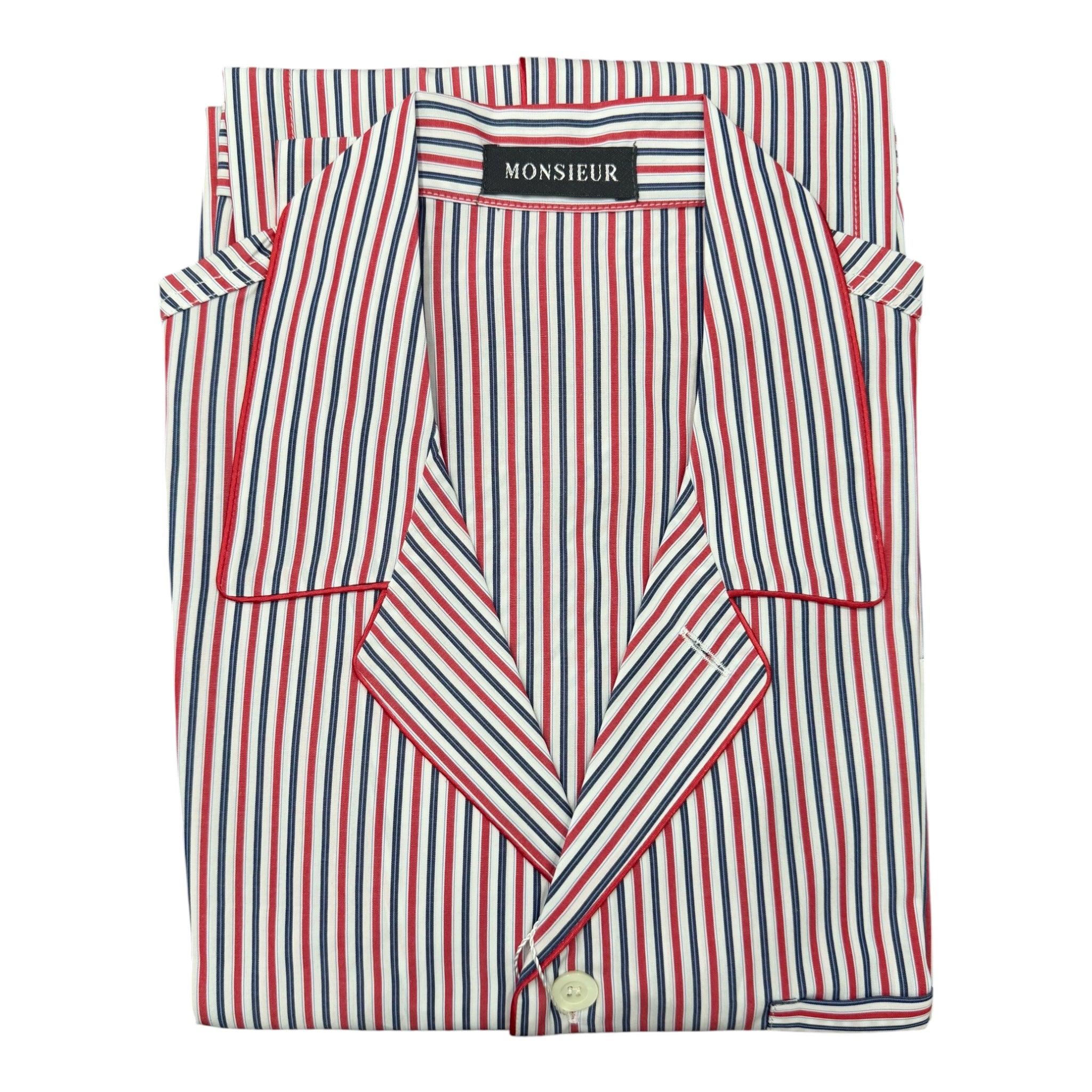 Pigiama lungo cotone rigato navy bianco rosso Monsieur