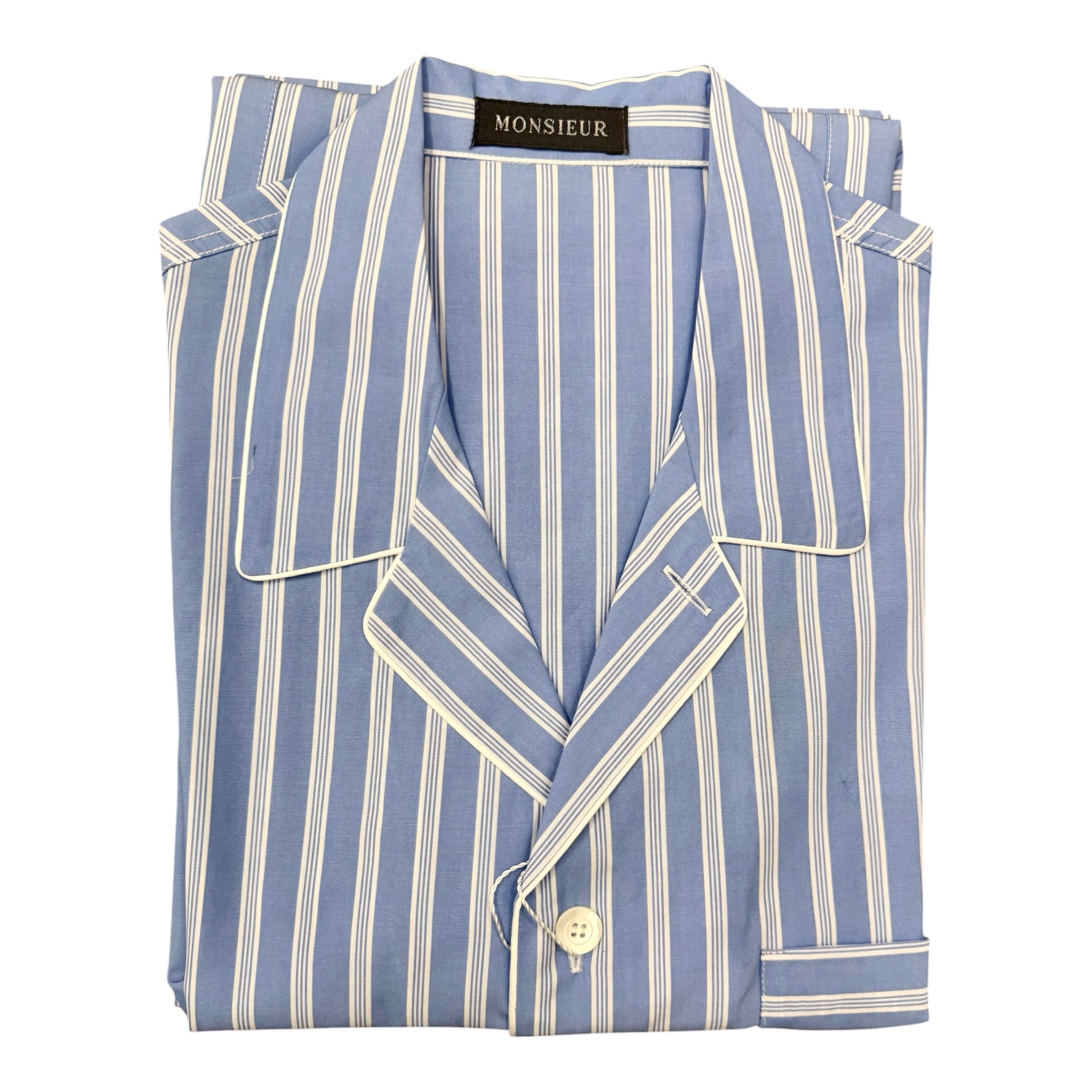 Pigiama lungo cotone rigato celeste bianco Monsieur