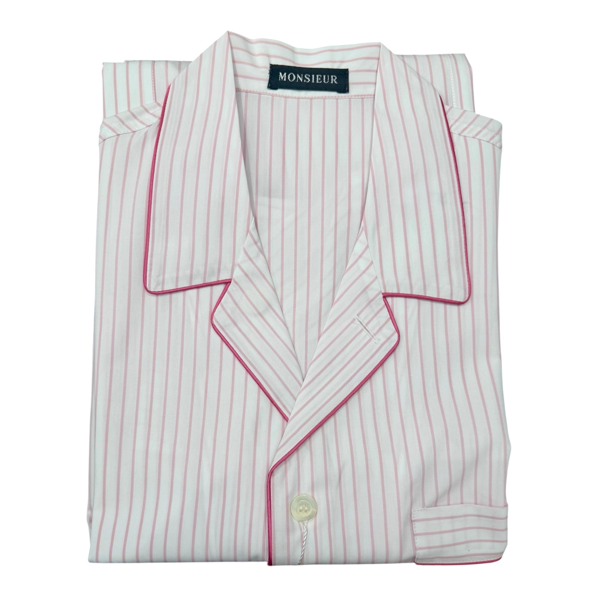 Pigiama lungo cotone rigato rosa bianco Monsieur