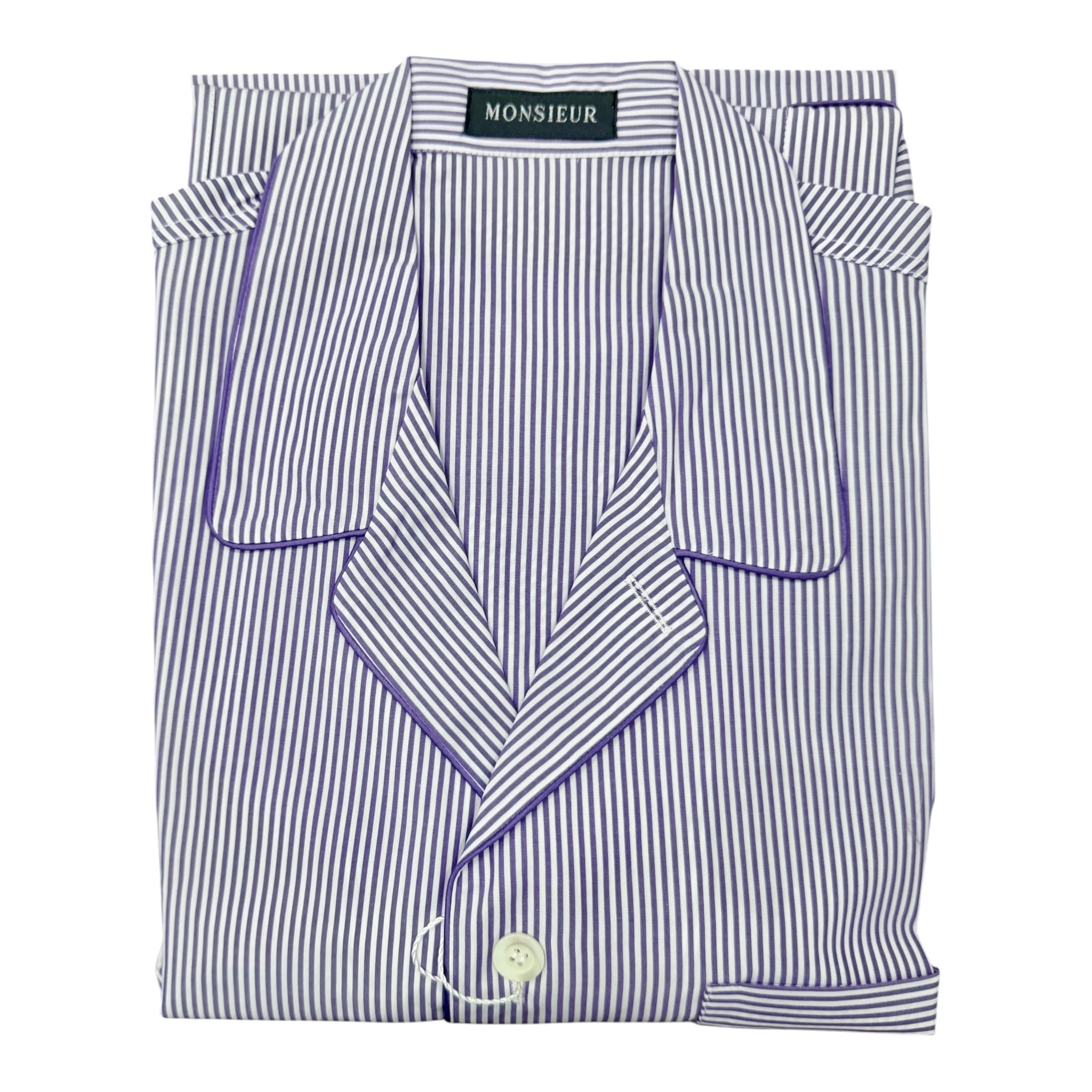 Pigiama lungo cotone rigato viola bianco Monsieur