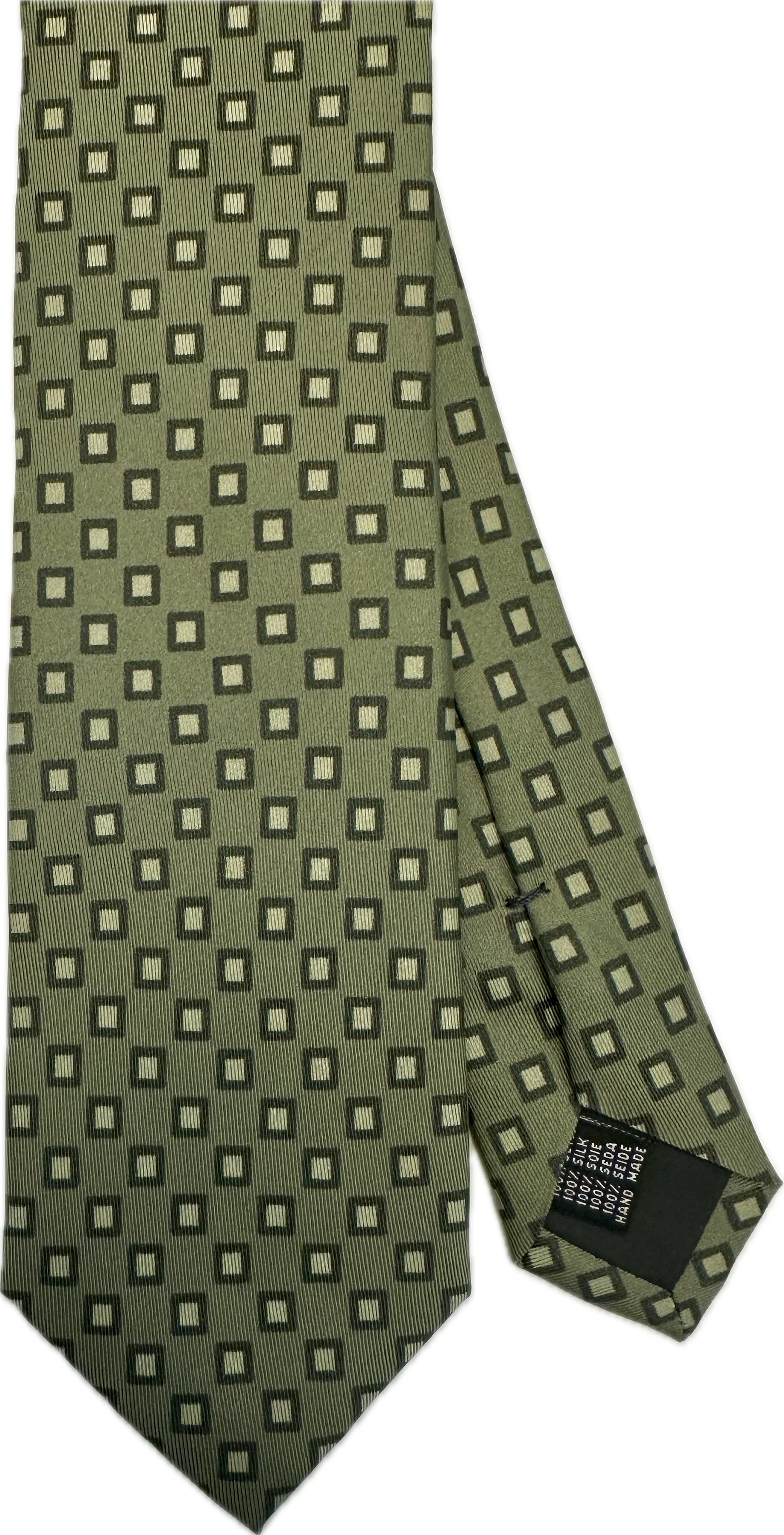 Cravatta seta disegno geometrico verde oliva Monsieur