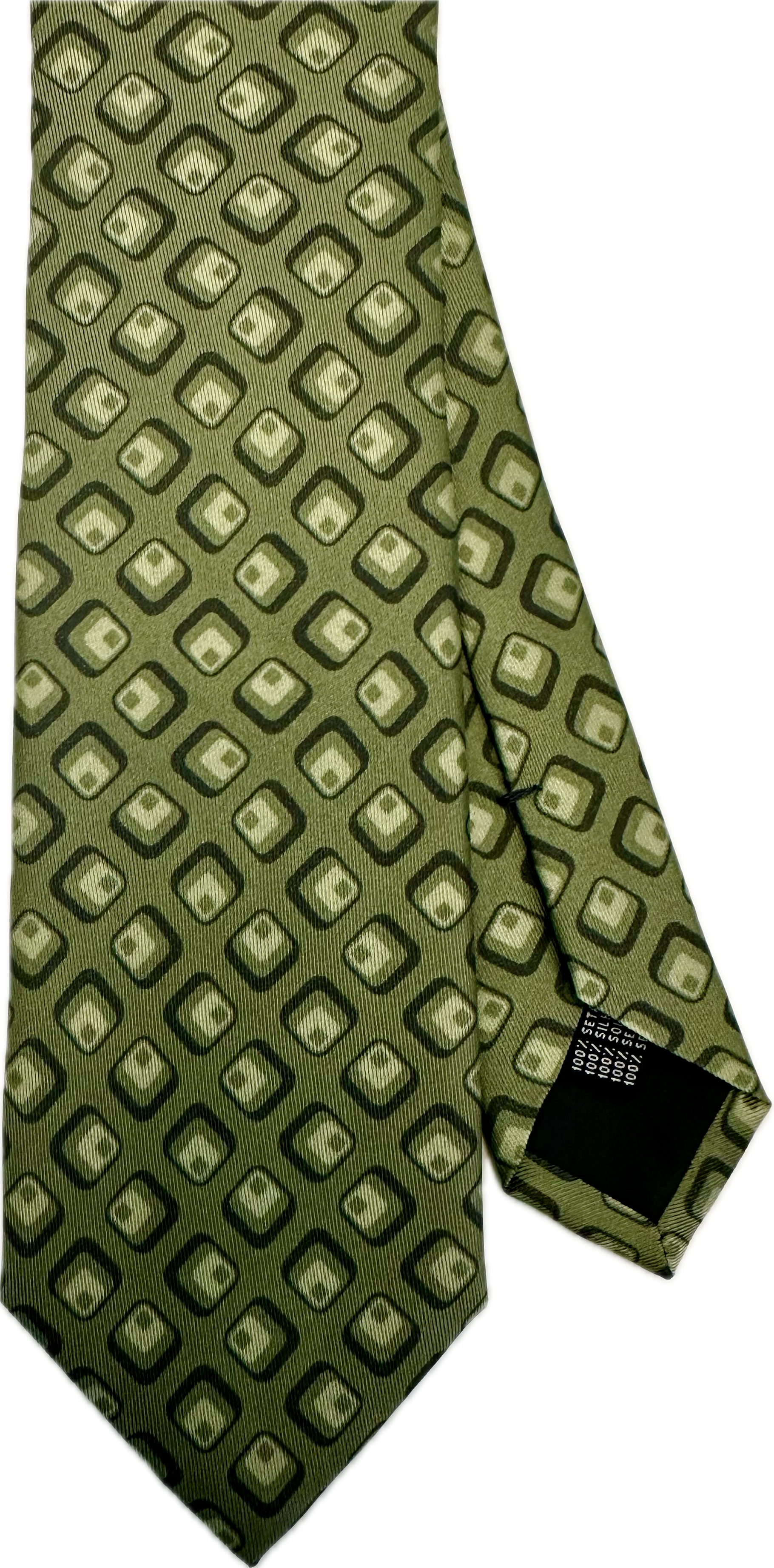 Cravatta seta disegno geometrico verde oliva Monsieur