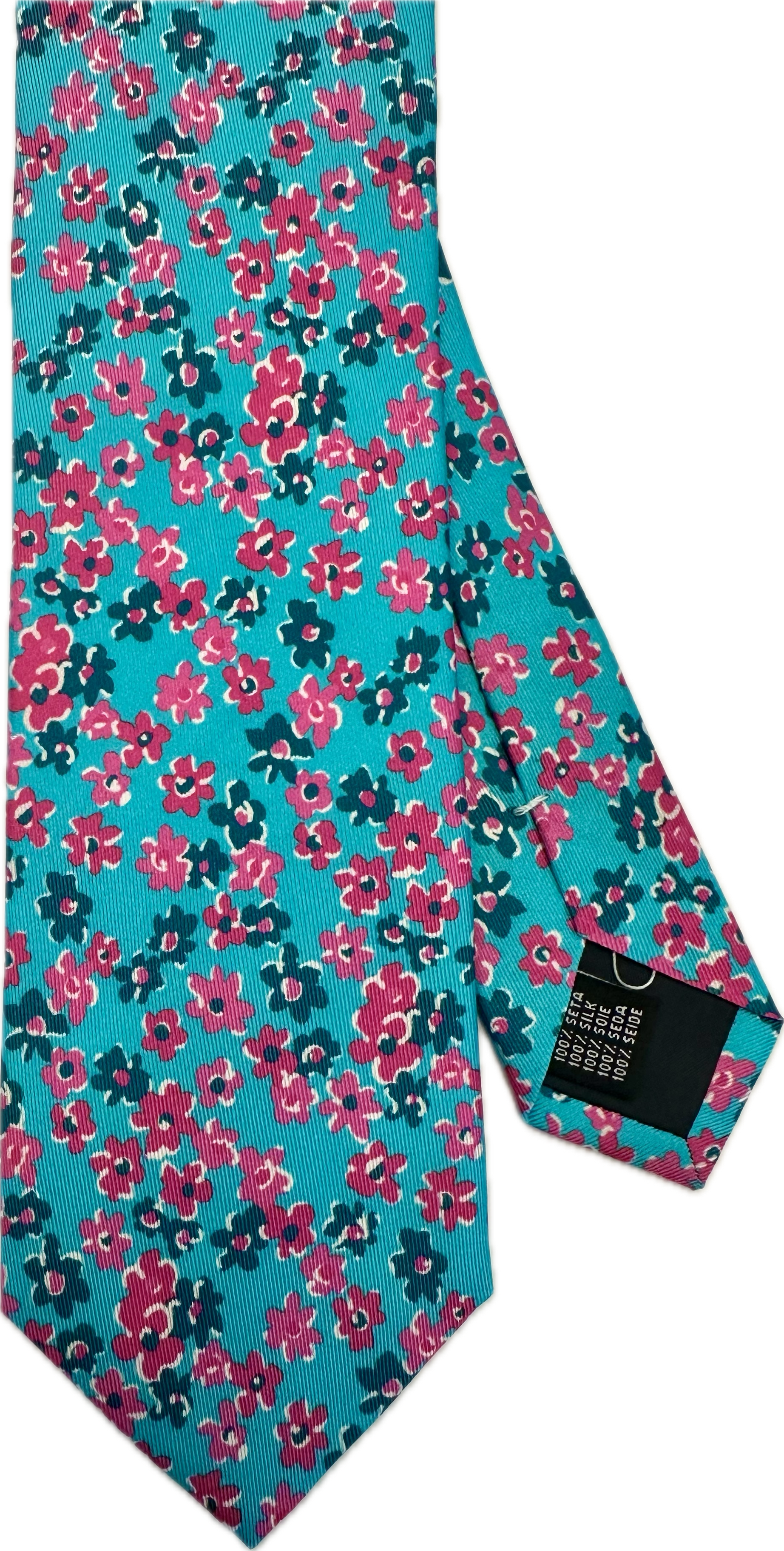 Cravatta seta fantasia floreale turchese pink Monsieur