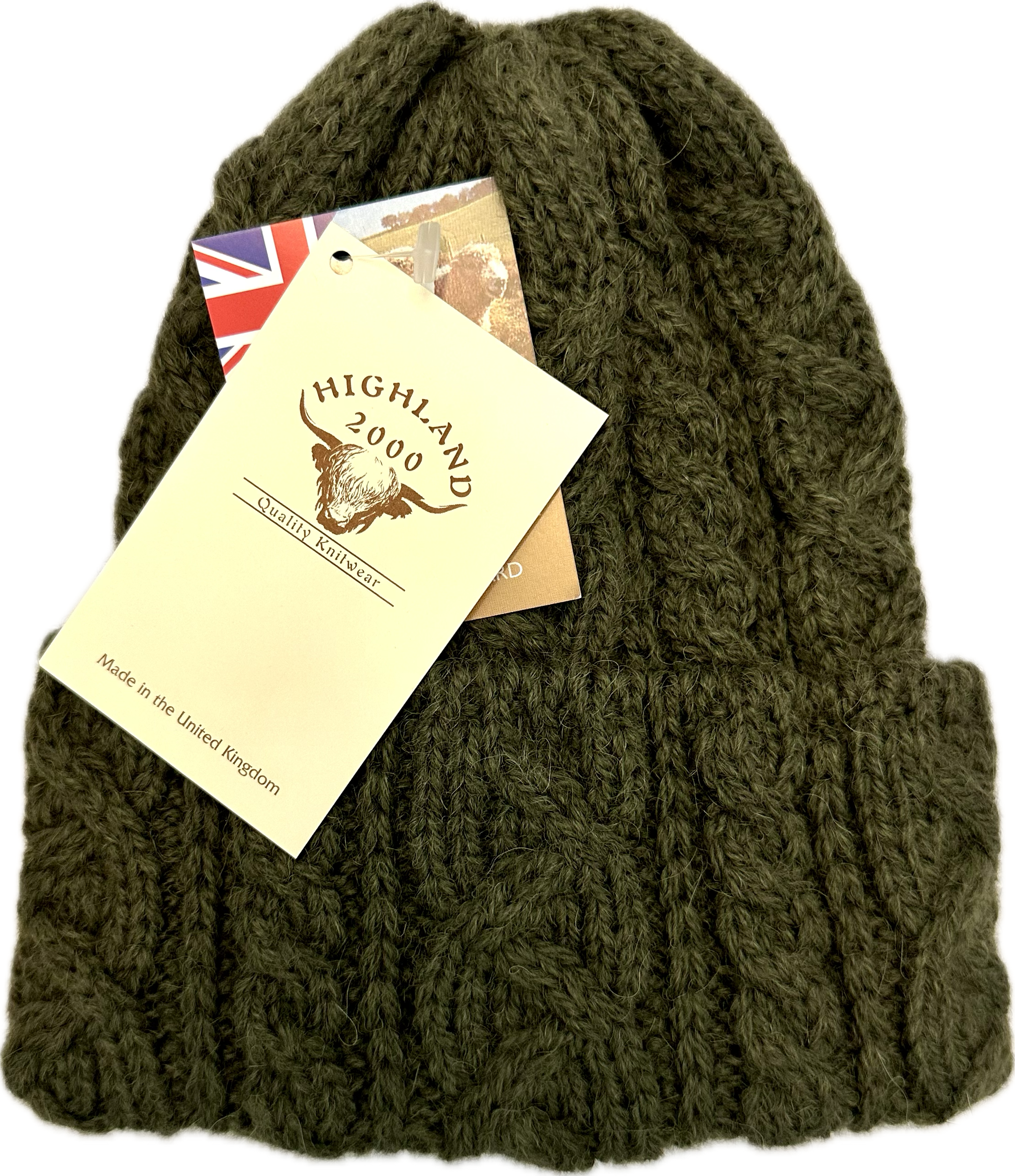 Cuffia treccia alpaca verde oliva Highland2000