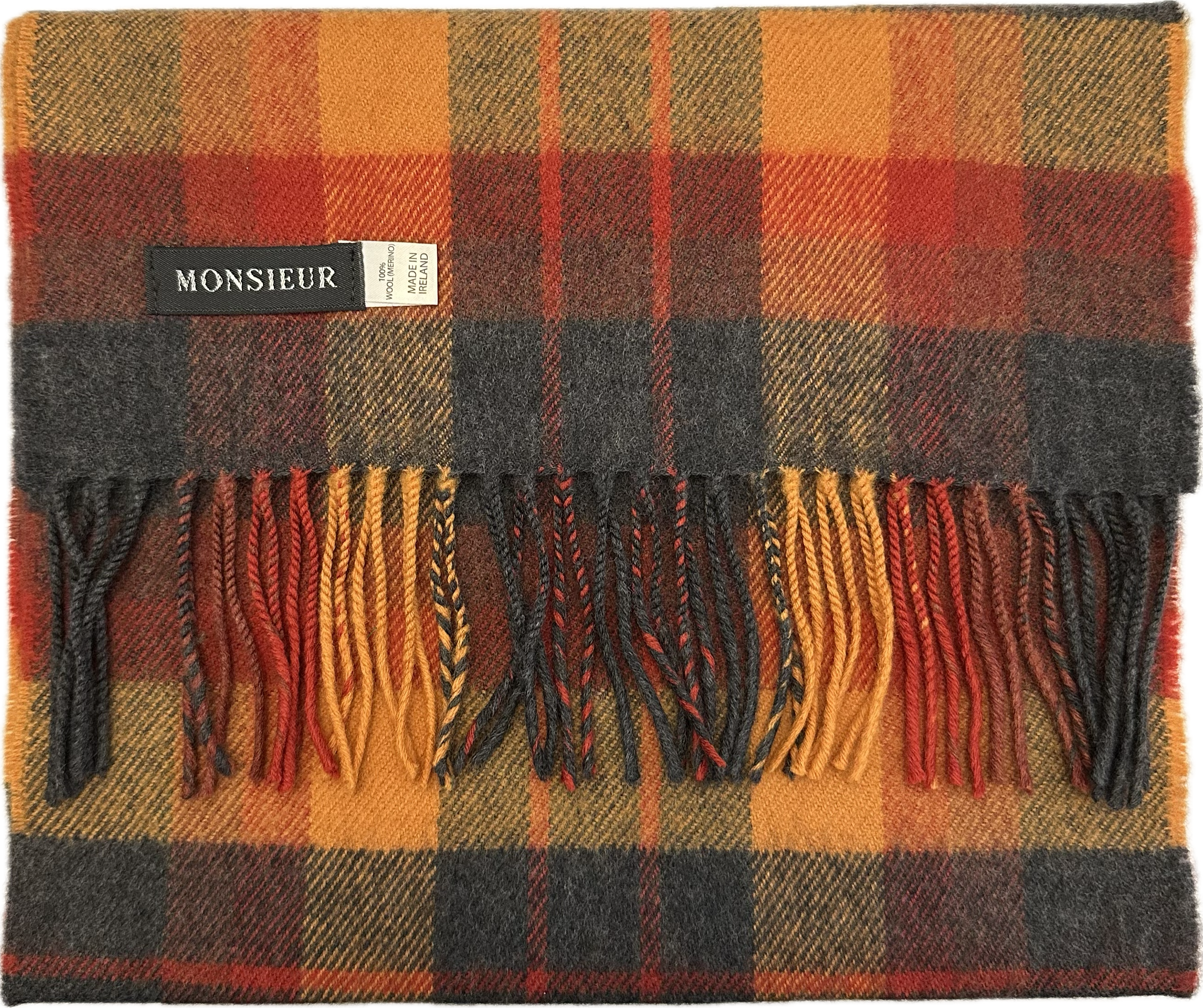 Sciarpa check luxury wool arancione grigia Monsieur