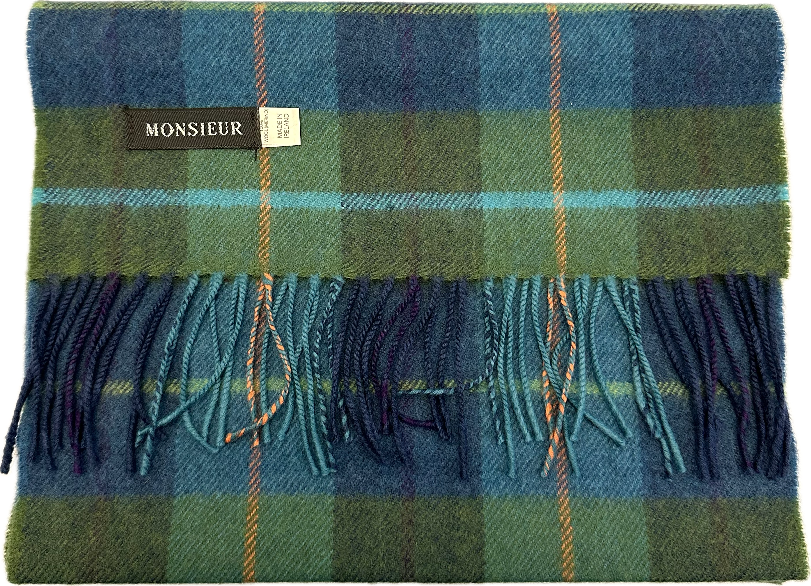 Sciarpa check luxury wool verde turchese arancione Monsieur