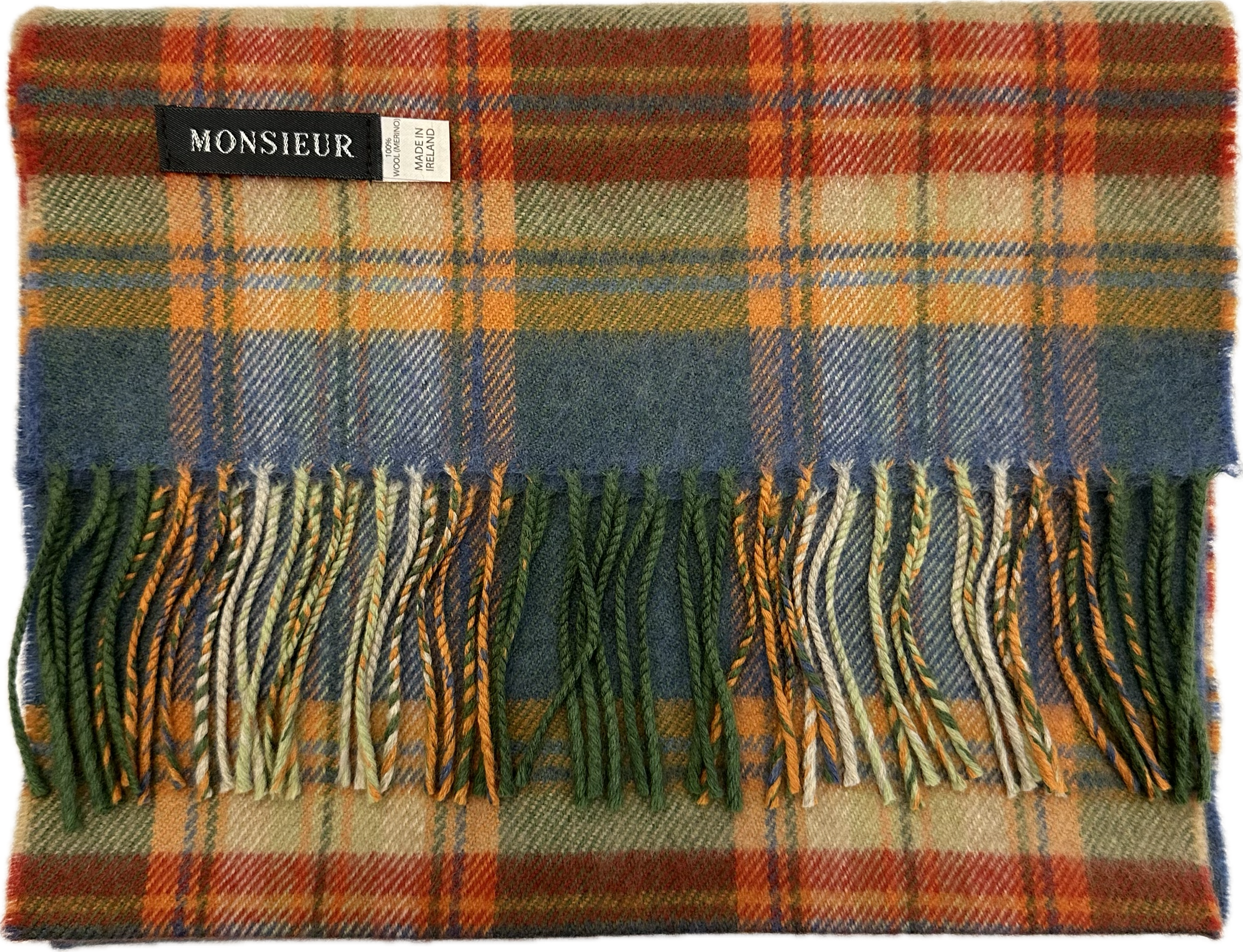 Sciarpa check luxury wool avio arancione verde Monsieur