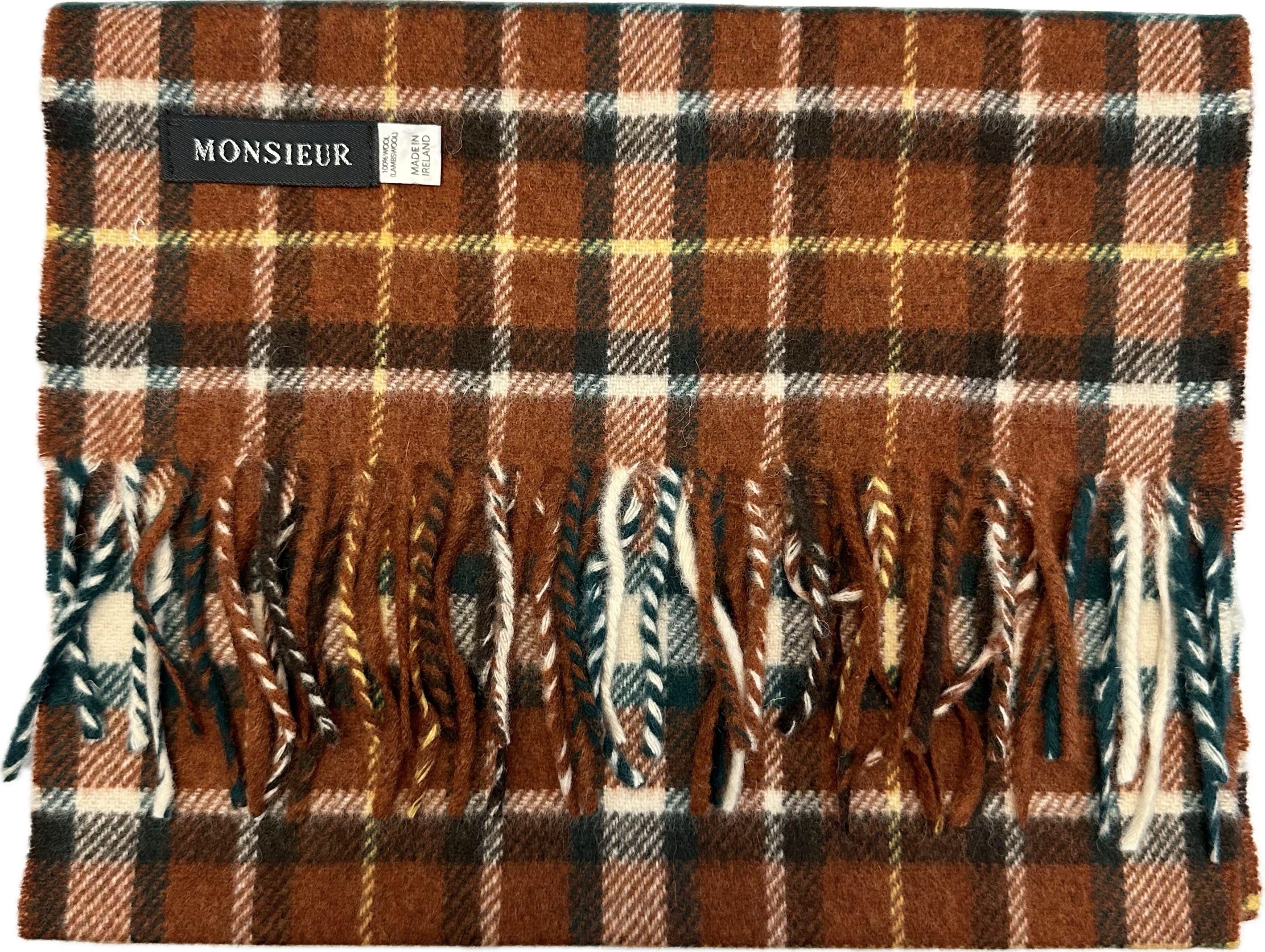 Sciarpa lambswool check mattone verde beige Monsieur