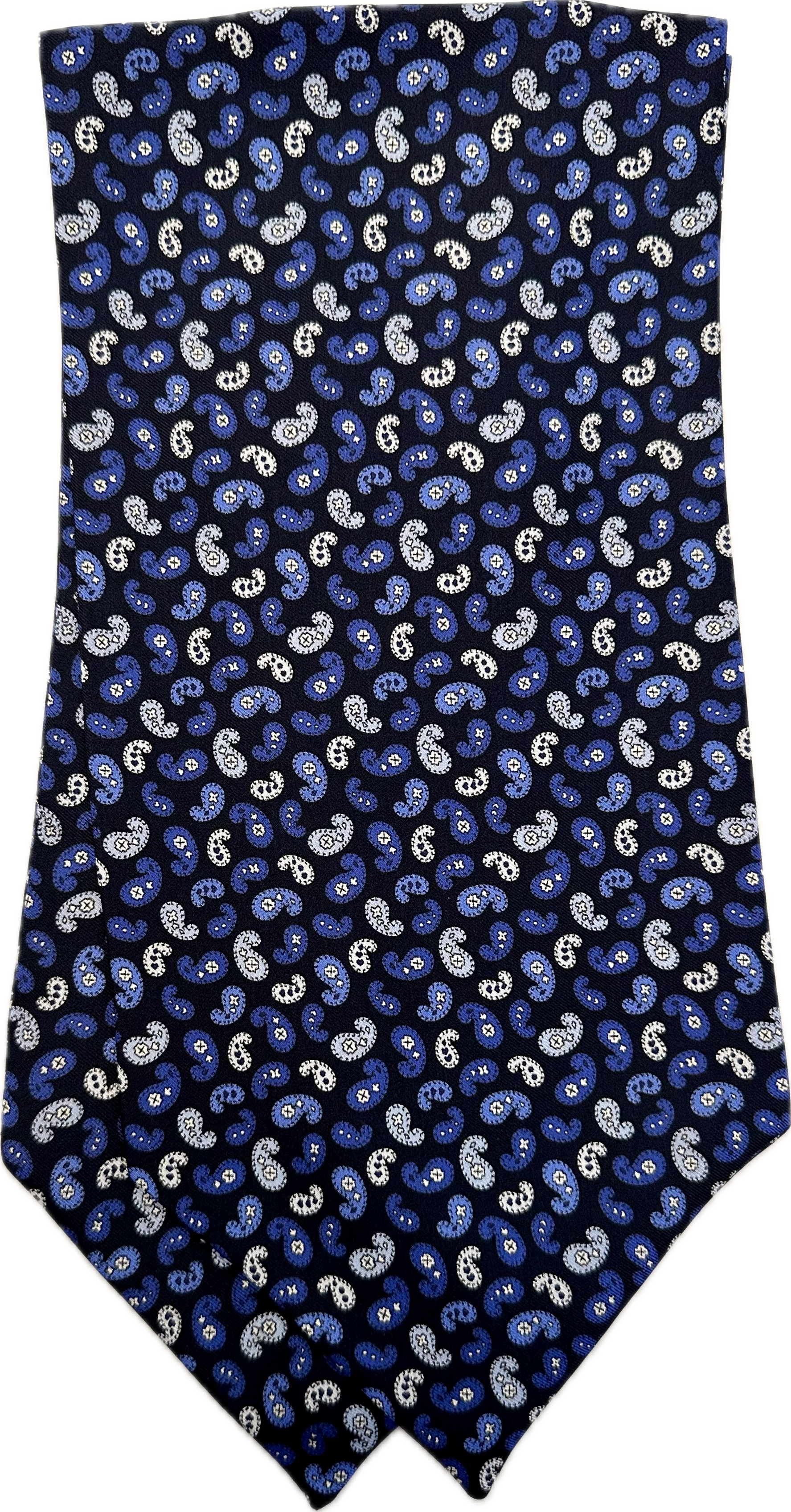 Ascot silk tie fantasia paisley navy royal light blue Monsieur