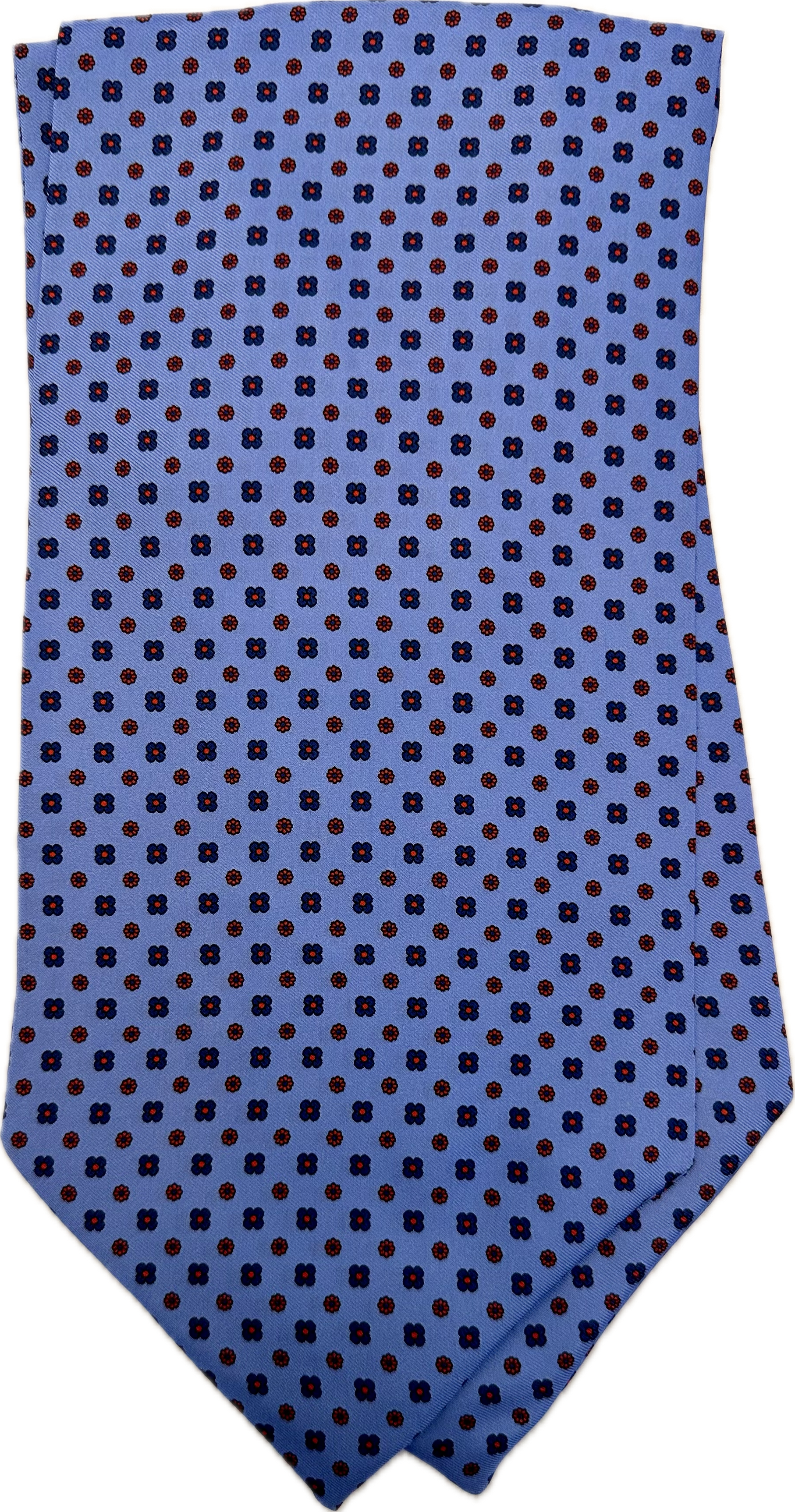 Ascot silk tie fantasia fiorellino light blue rosso Monsieur