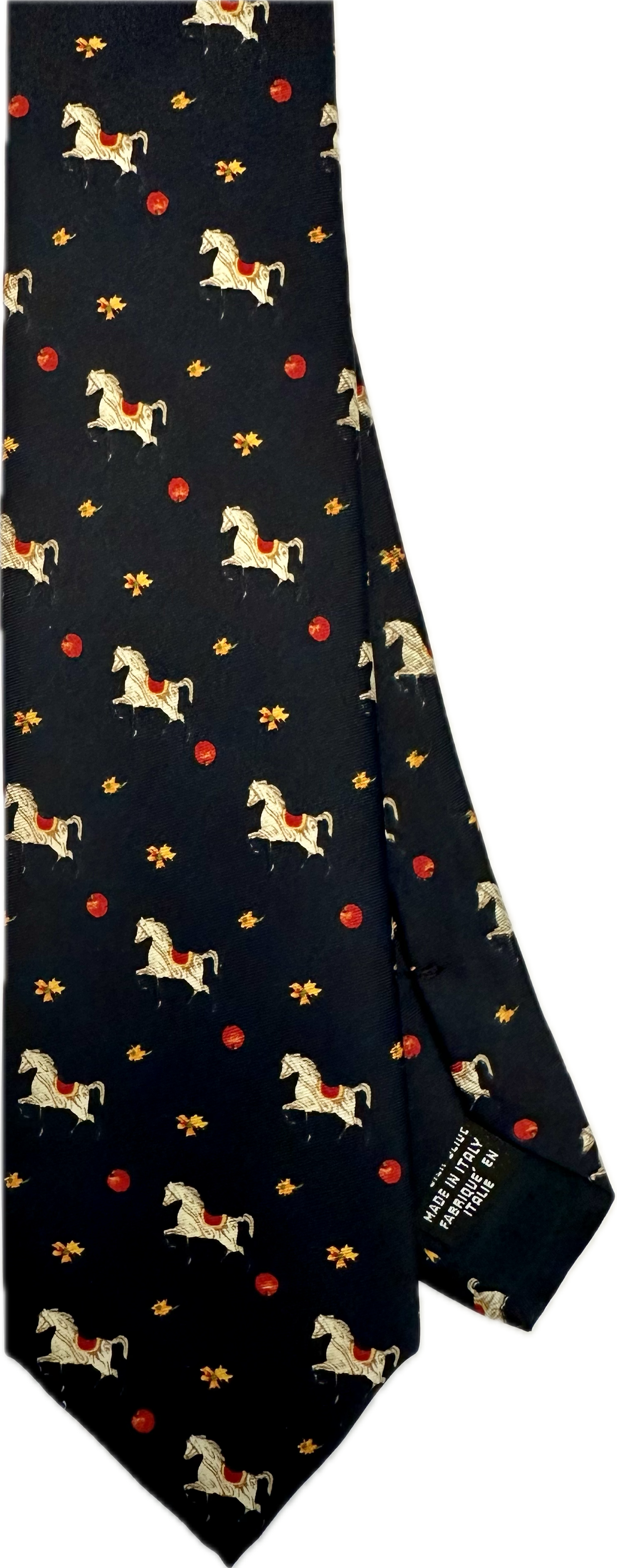 Cravatta seta disegno cavallo dondolo navy Monsieur