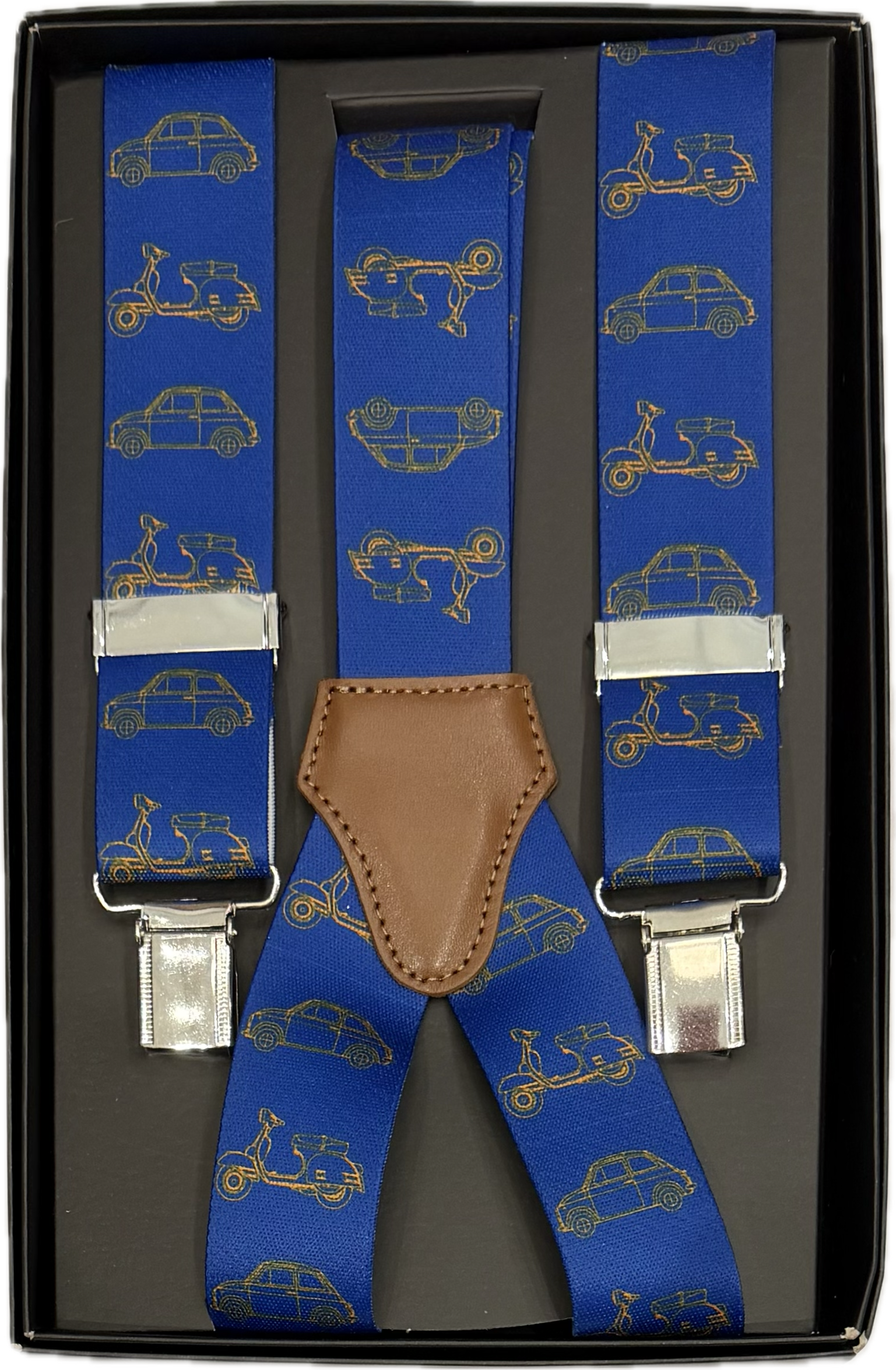 Bretelle elastico clip fantasia motori blu Monsieur