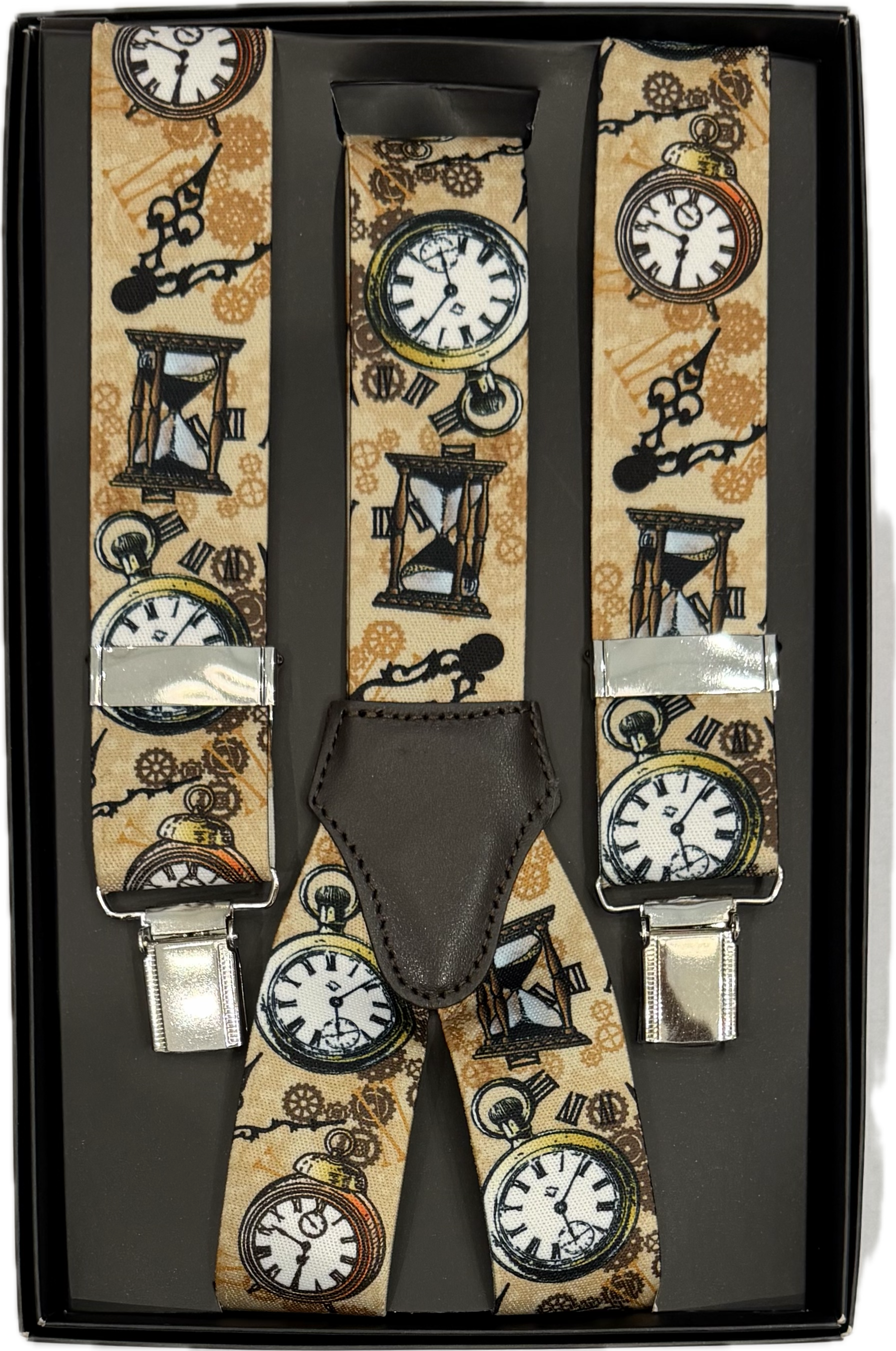 Bretelle elastico clip fantasia orologi beige Monsieur
