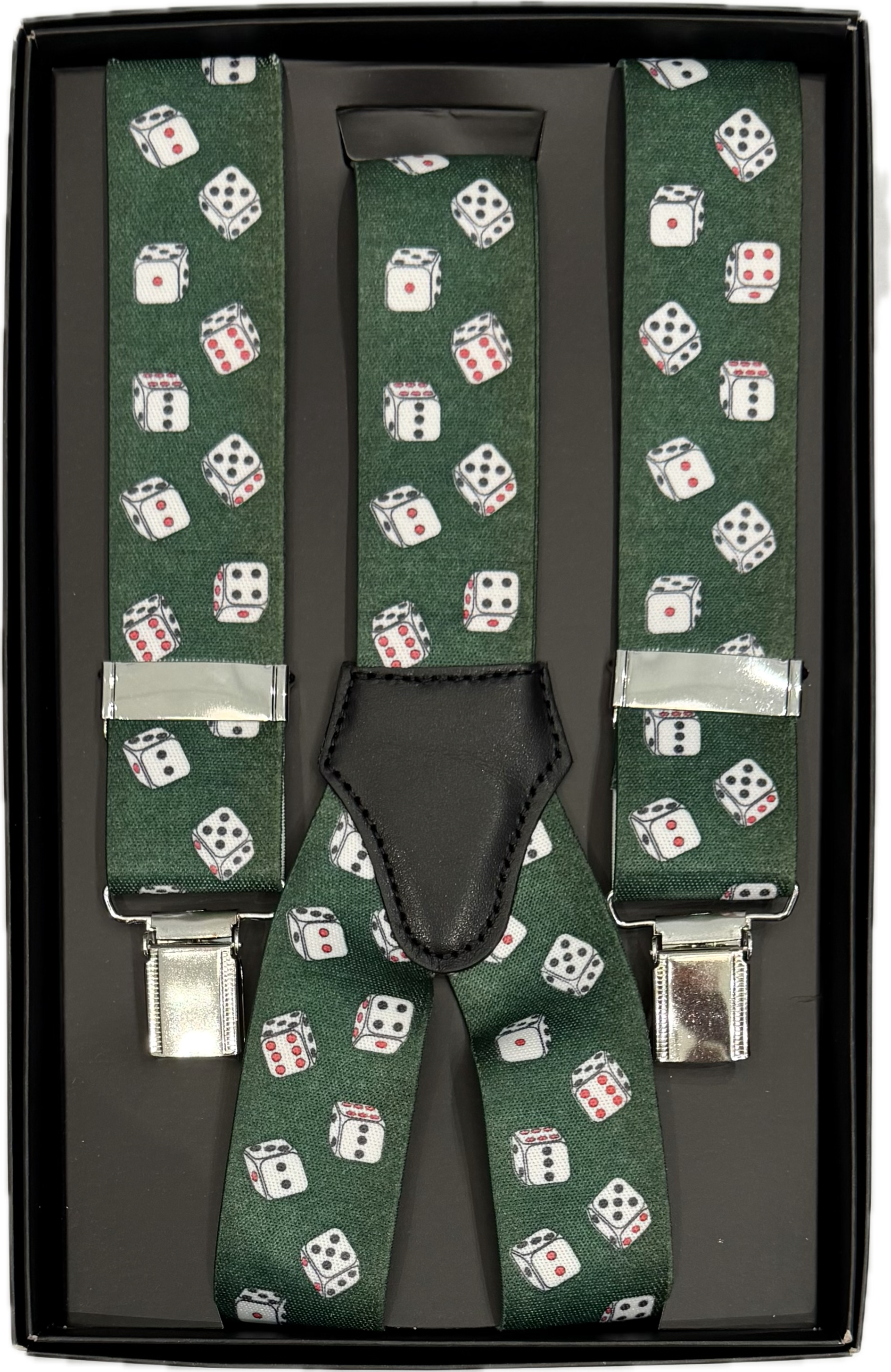 Bretelle elastico clip fantasia dadi verde Monsieur