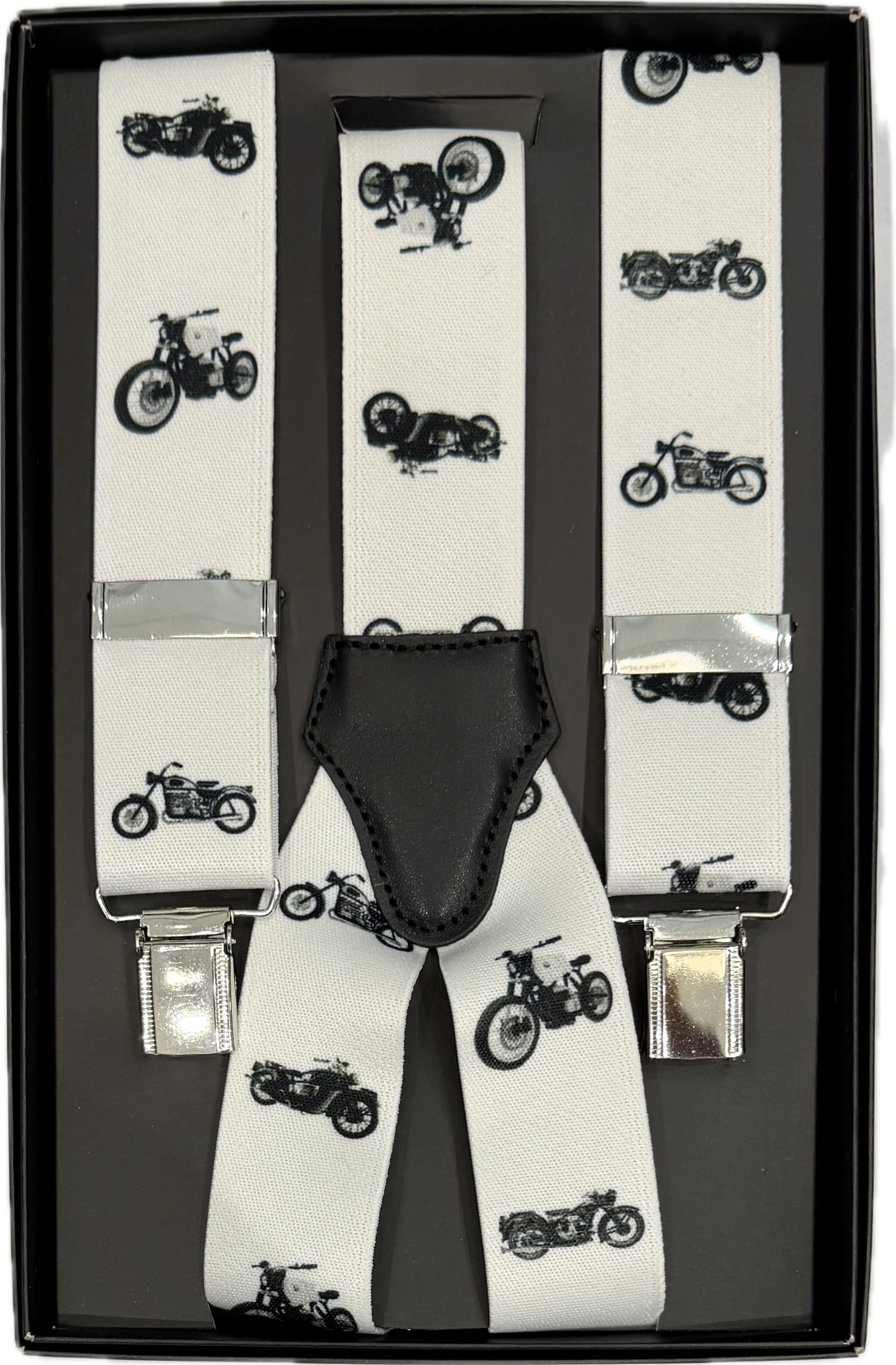 Bretelle elastico clip fantasia moto bianca Monsieur