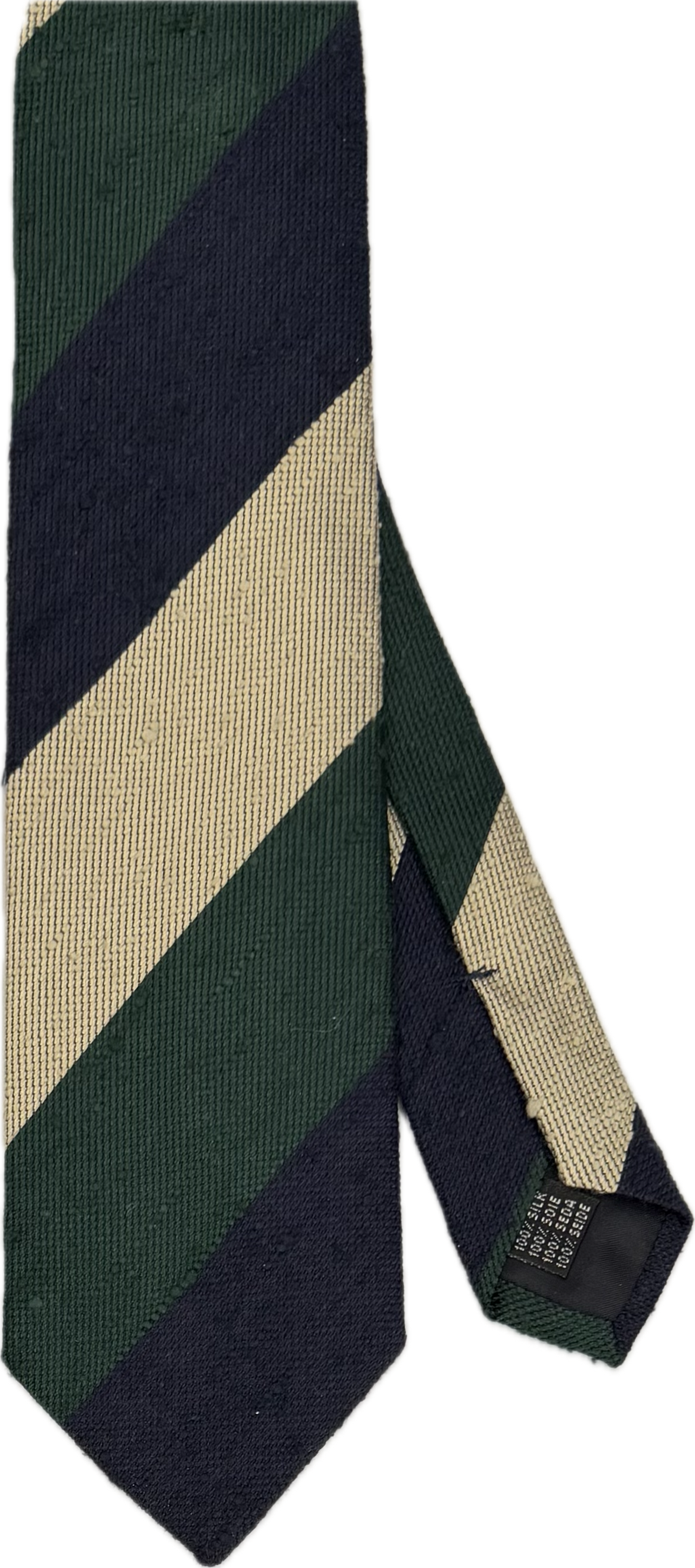 Cravatta seta shantung regimental verde navy beige Monsieur