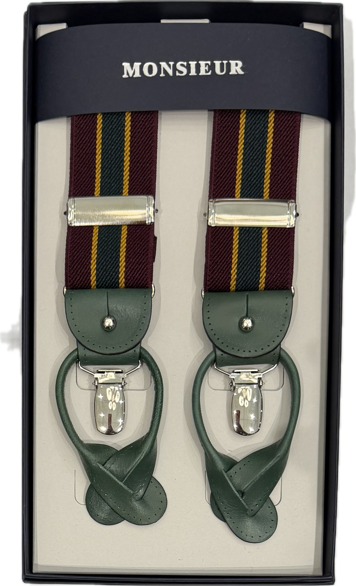 Bretelle regimental bordeaux verde gold Monsieur
