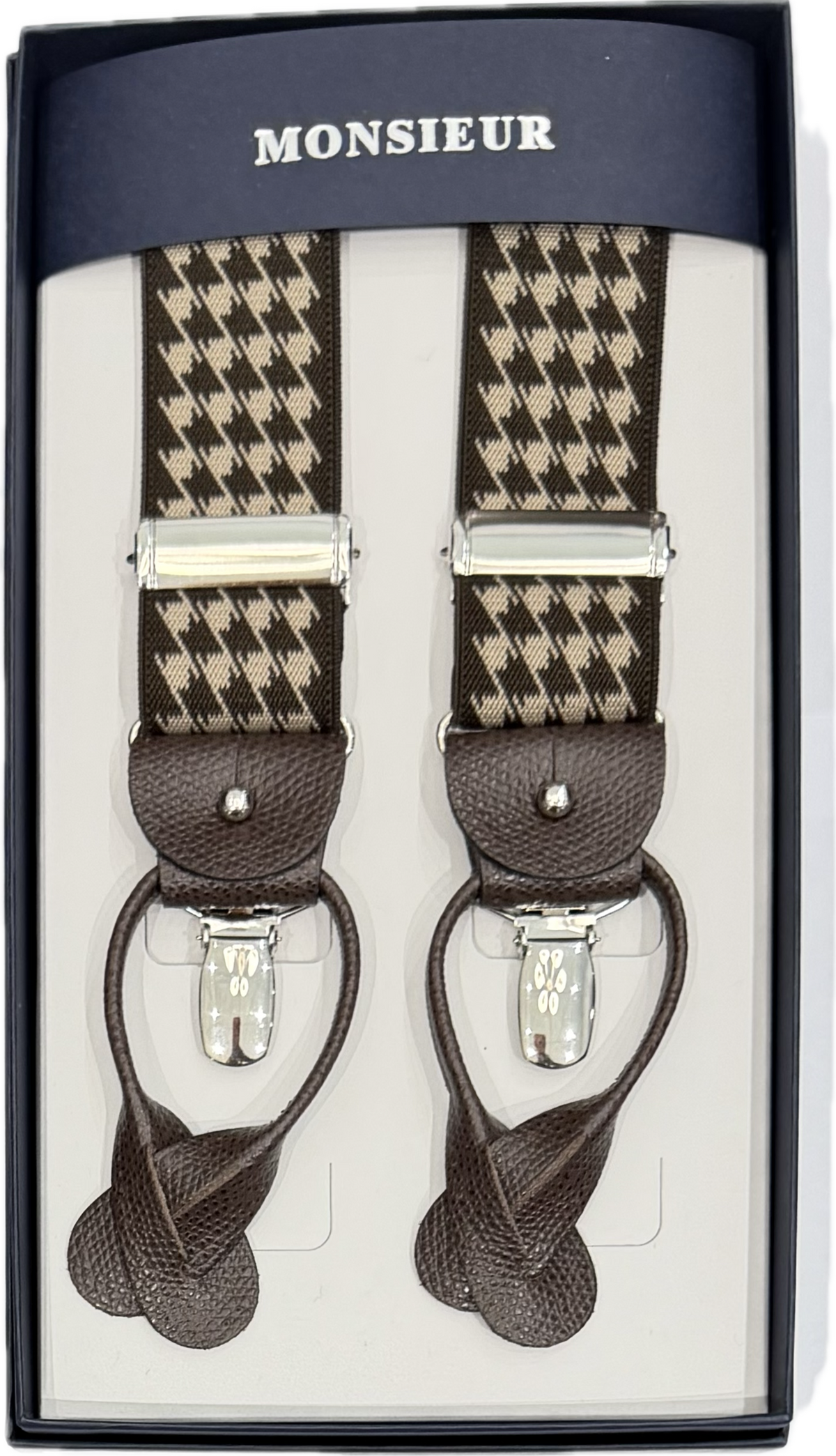 Bretelle pied de poule marrone beige Monsieur