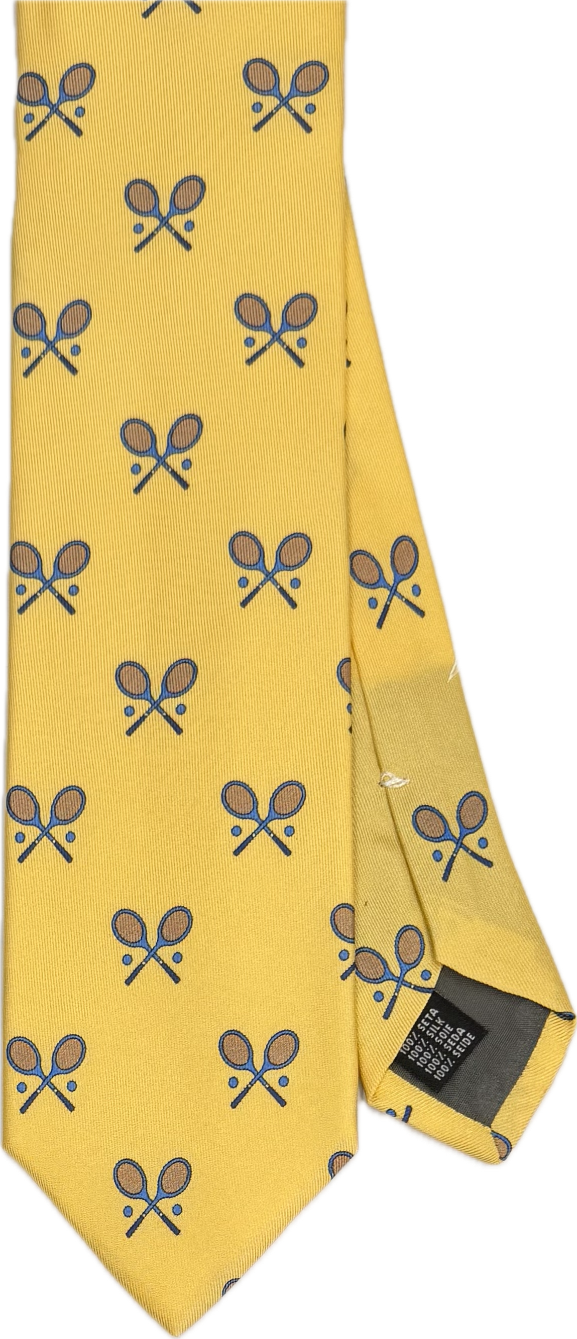 Cravatta seta fantasia racchette tennis gialla Monsieur
