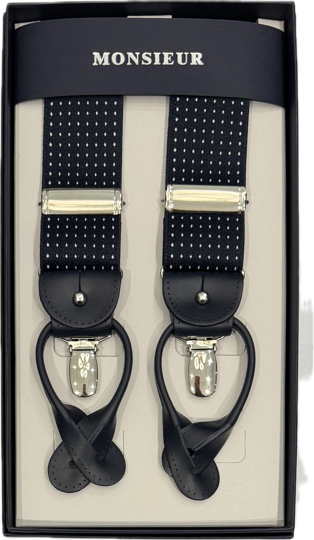 Bretelle blu micro pois bianchi Monsieur