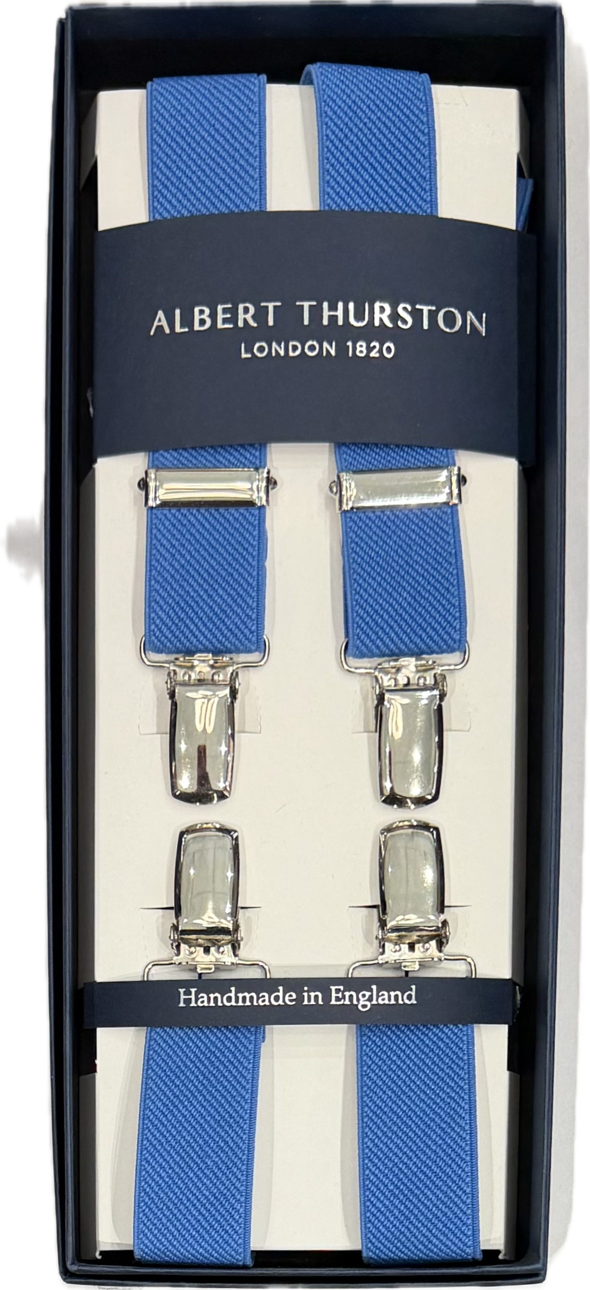 Bretelle elastico clip tinta unita azzurra Albert Thurston