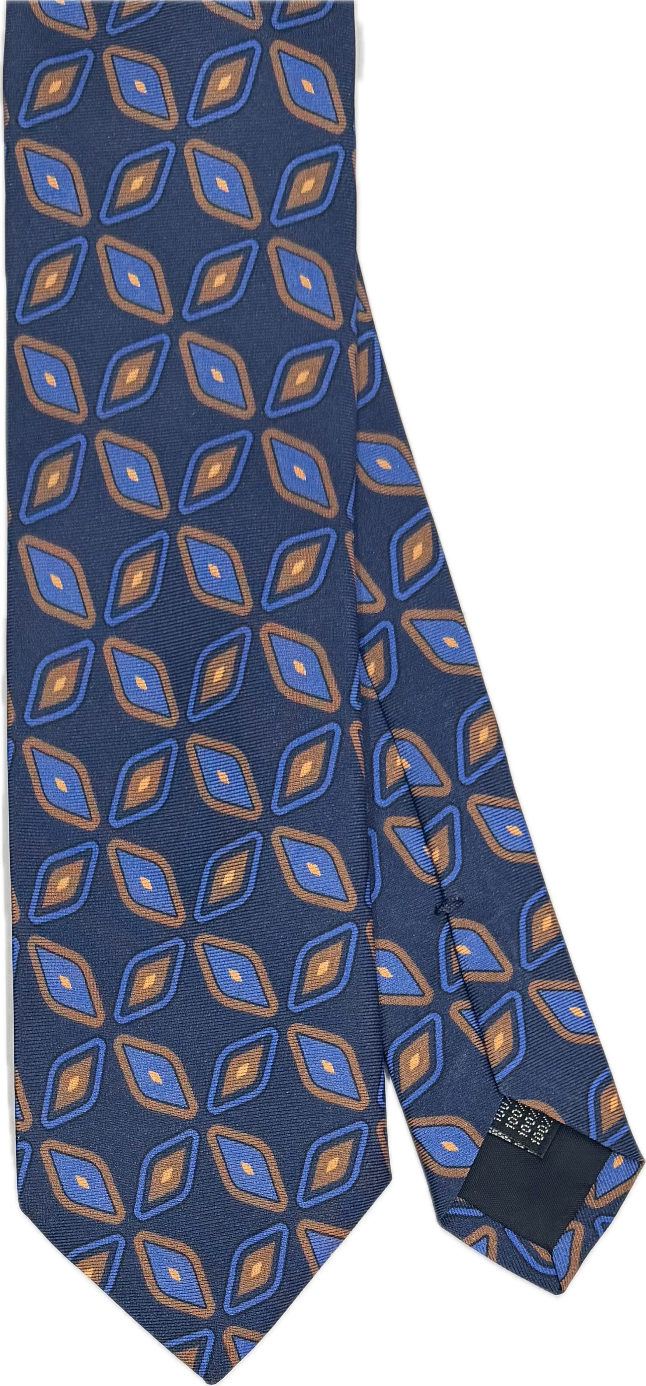 Cravatta seta fantasia geometrica blu royal marrone Monsieur