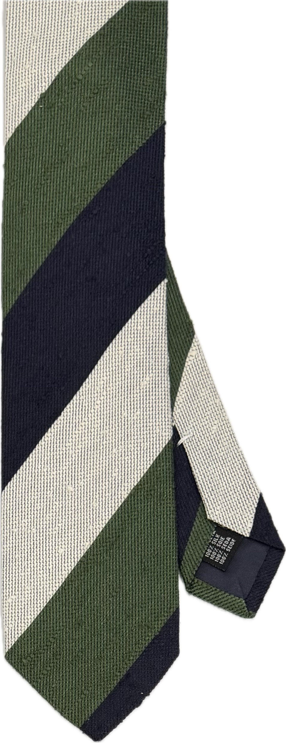 Cravatta seta shantung regimental verde blu bianca Monsieur