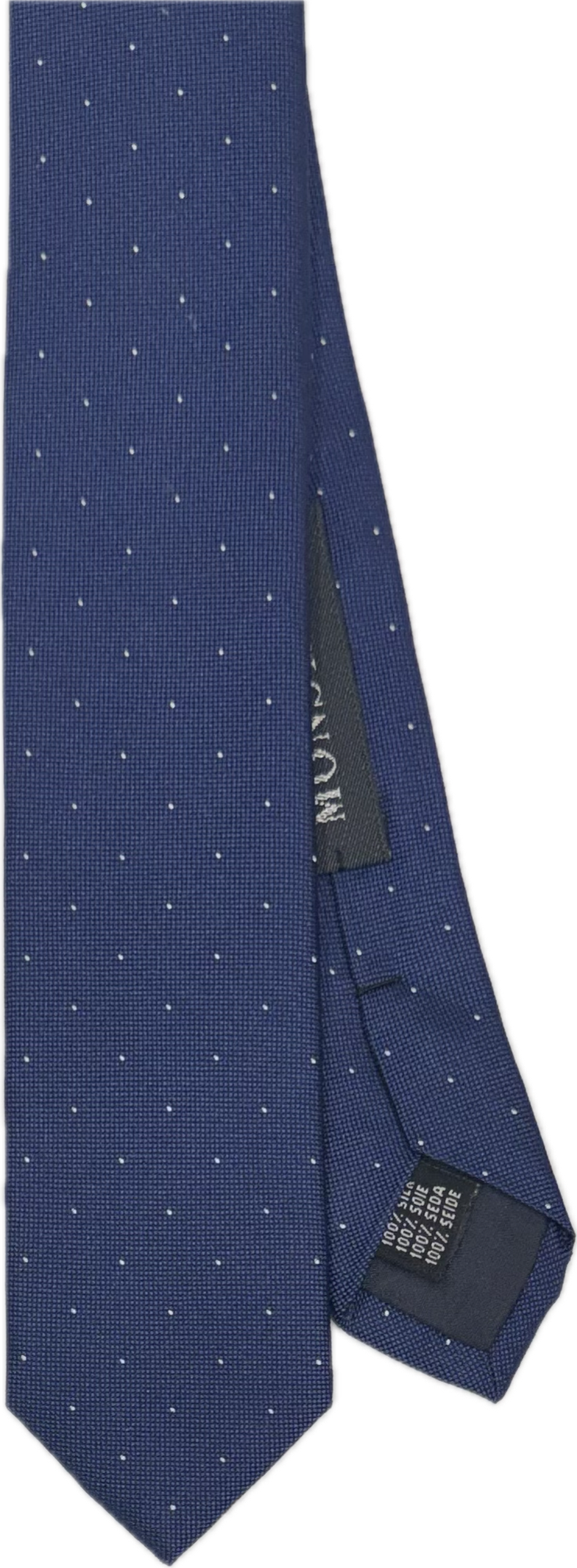 Cravatta stretta seta blu pois bianco Monsieur