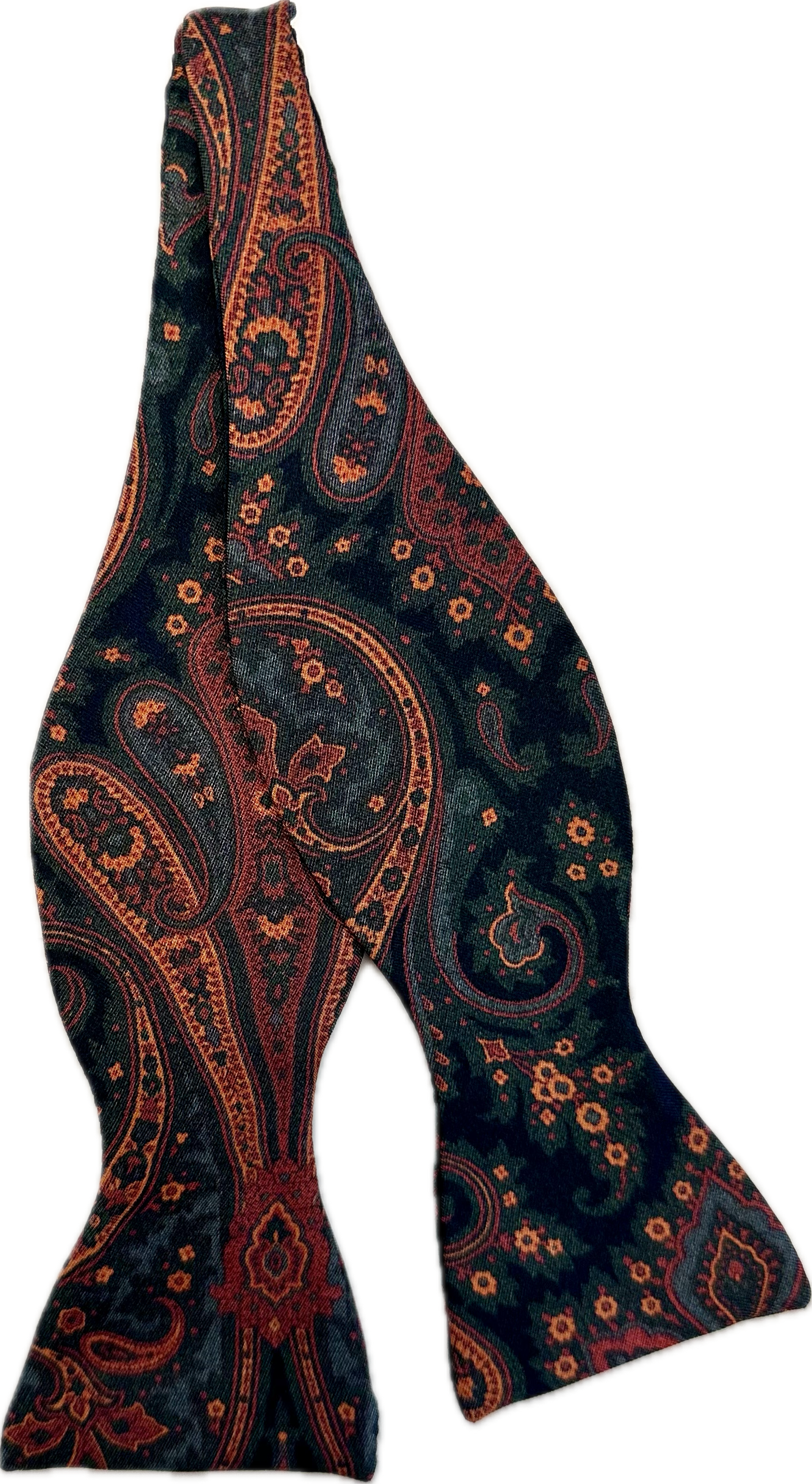 Self Bow tie seta big paisley blu arancione verde Monsieur