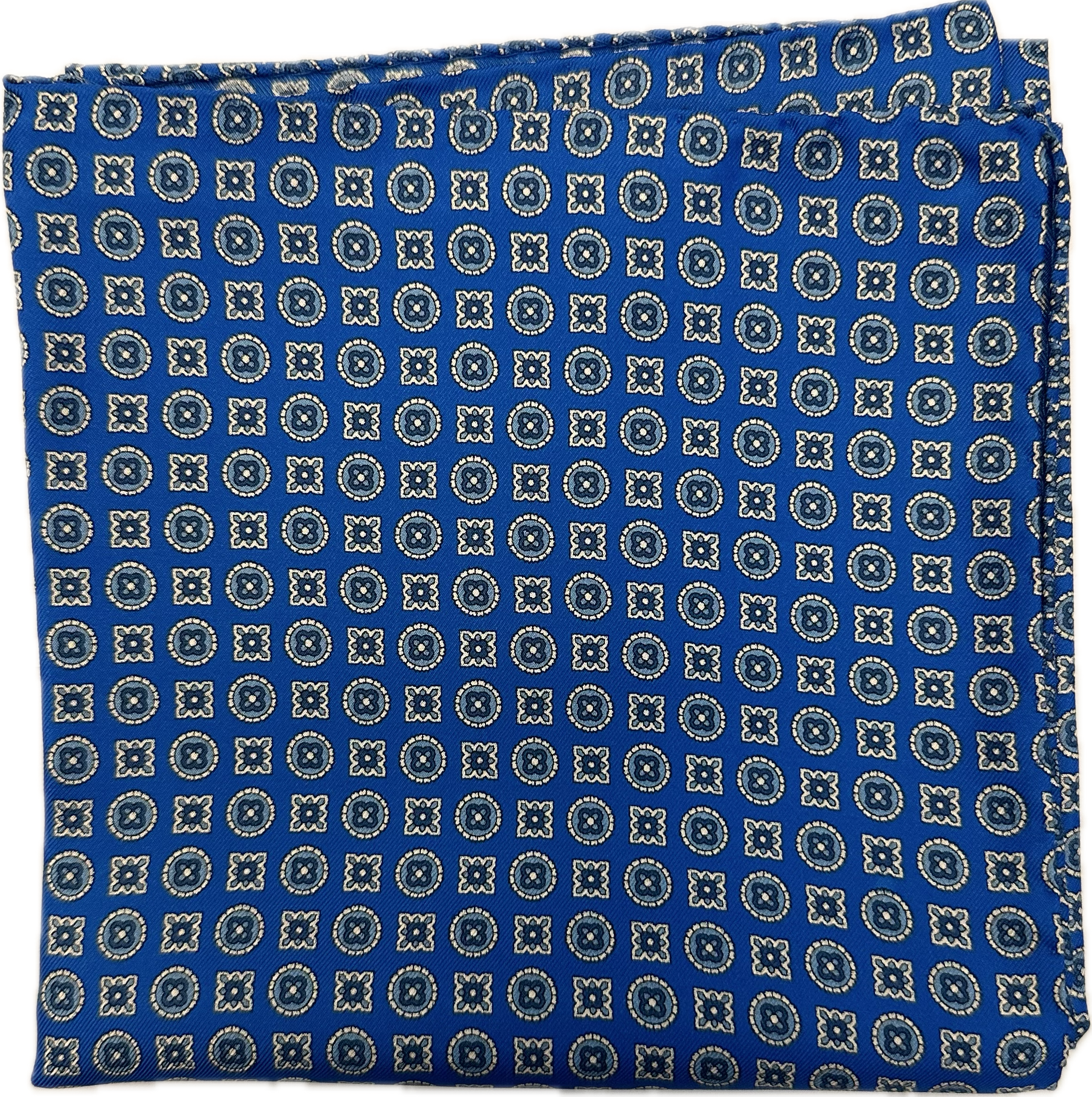 Sciarpa bandana seta fantasia geometrica blu royal Monsieur