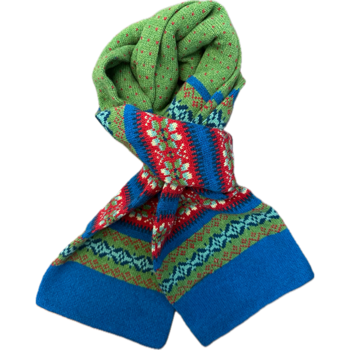 Sciarpa tubolare fair isle pura lana vergine verde royal blue rosso scuro Monsieur