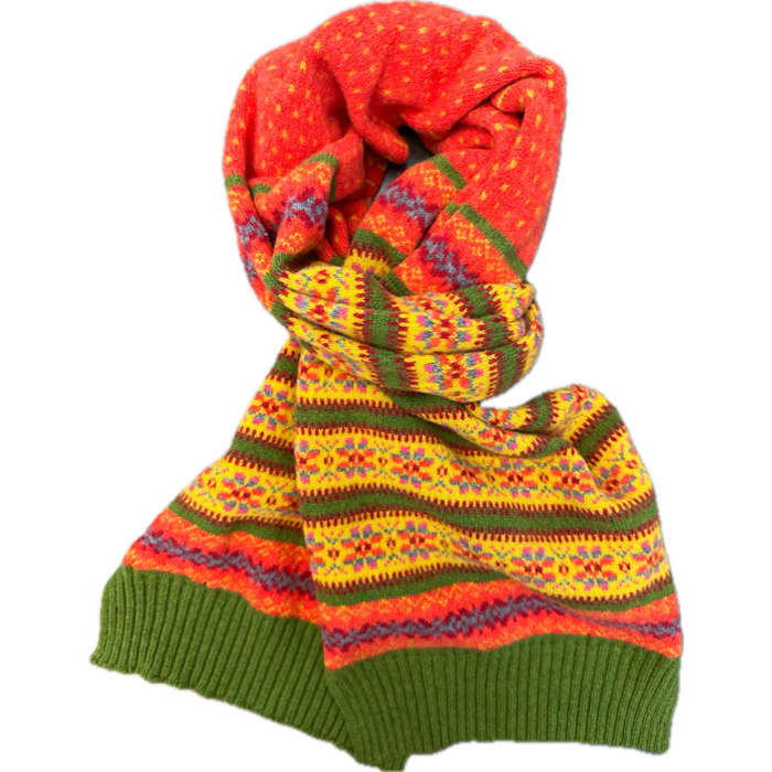 Sciarpa fair isle pura lana vergine arancione gialla verde Monsieur