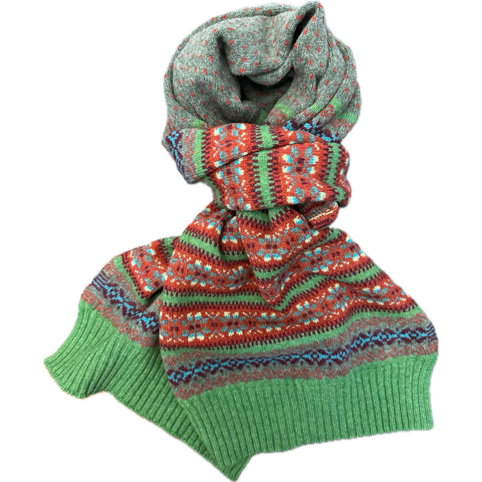 Sciarpa fair isle pura lana vergine verde marrone turchese Monsieur