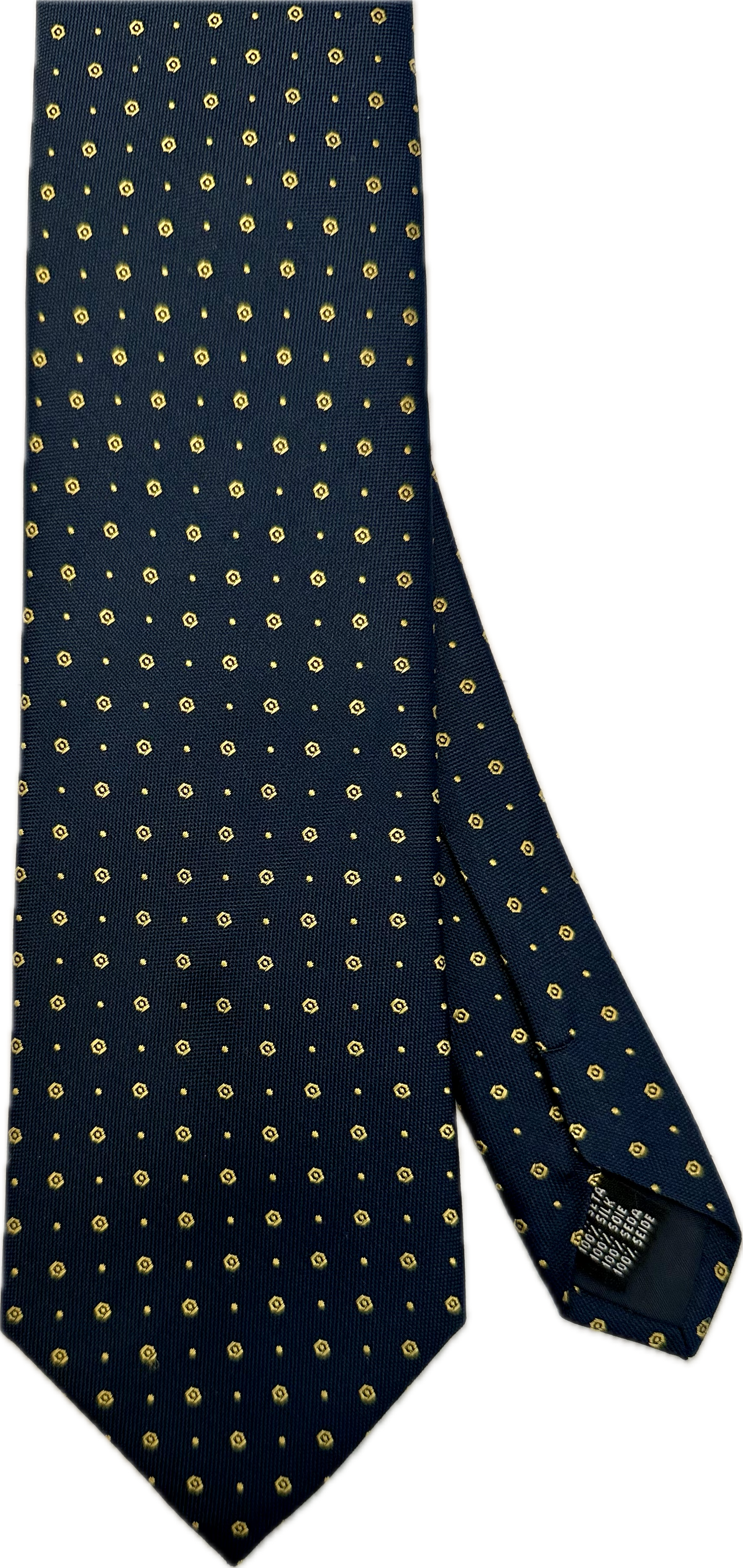 Cravatta seta jacquard micro tondi navy giallo Monsieur