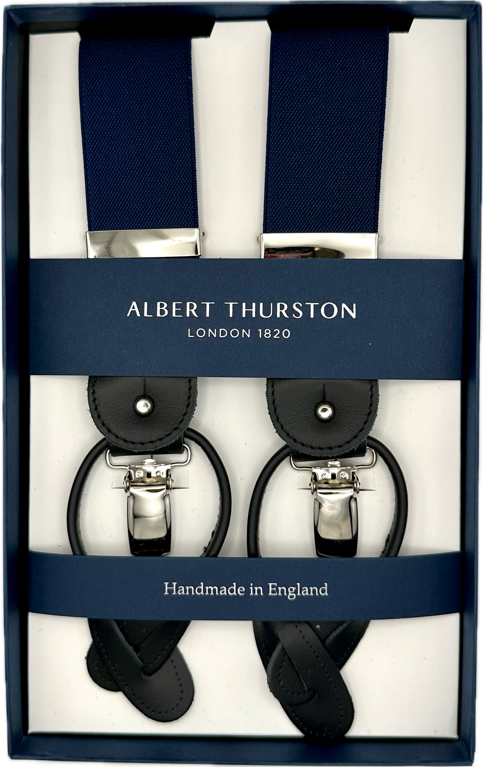 Bretelle elastico tinta unita blu Albert Thurston