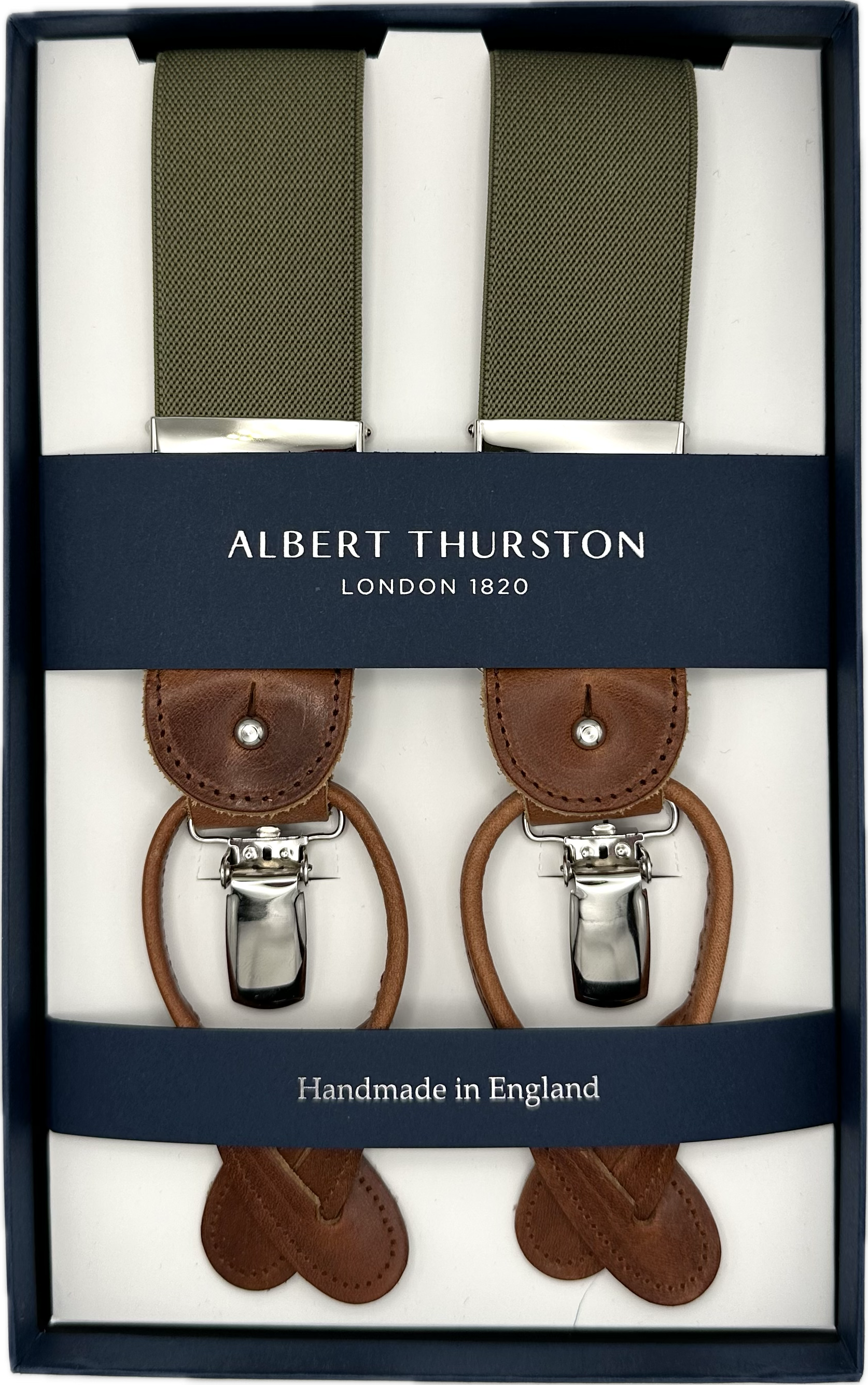 Bretelle elastico tinta unita verde khaki Albert Thurston
