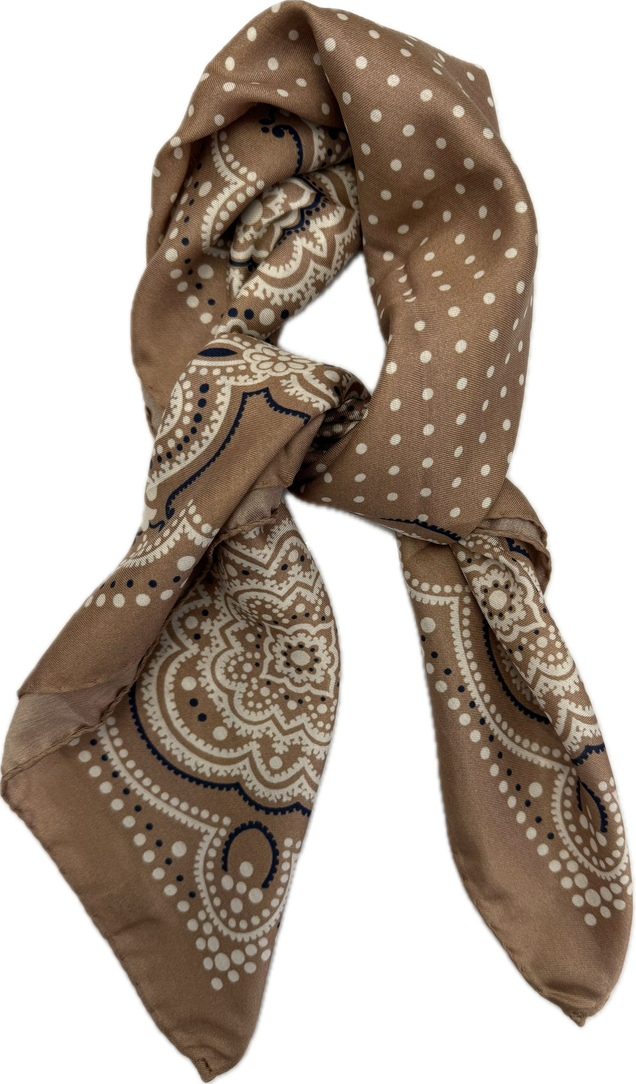 Sciarpa bandana cotone seta pois medaglioni beige Monsieur