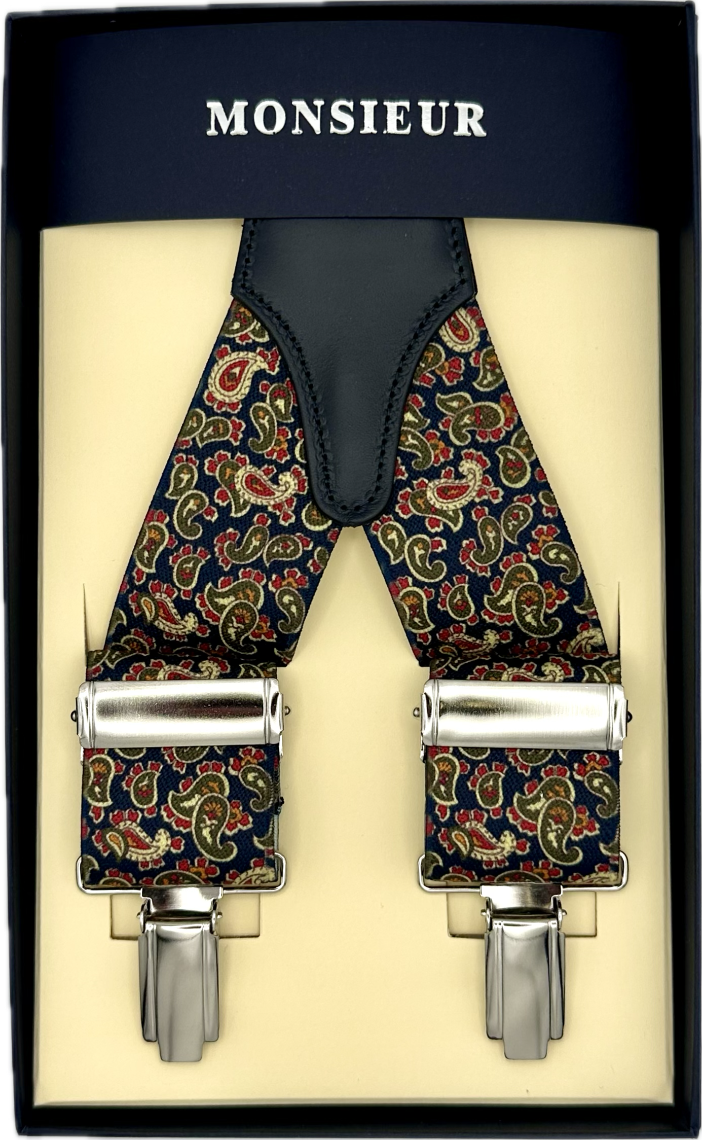 Bretelle elastico clip micro paisley navy Monsieur