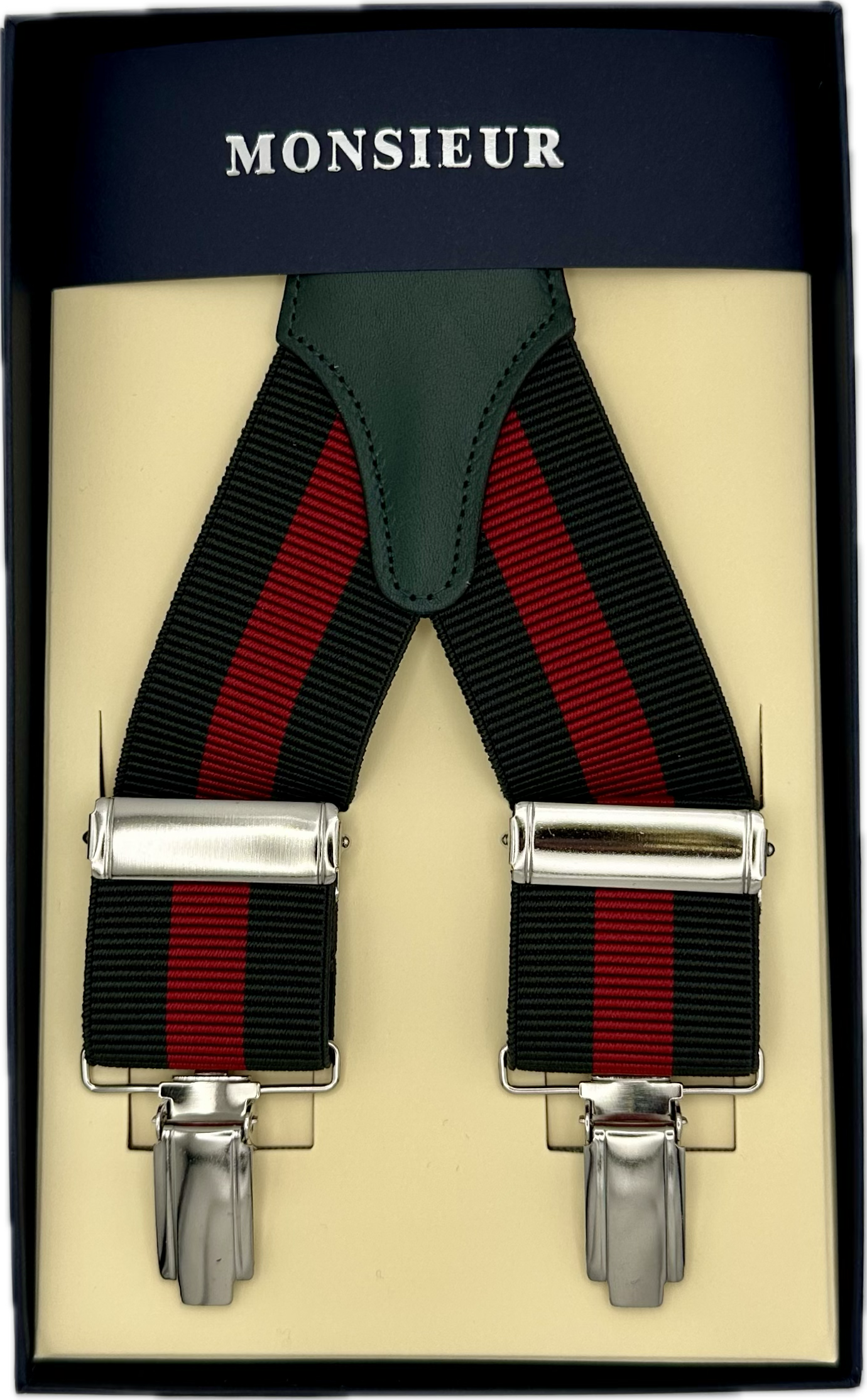Bretelle elastico clip regimental verde rosso Monsieur