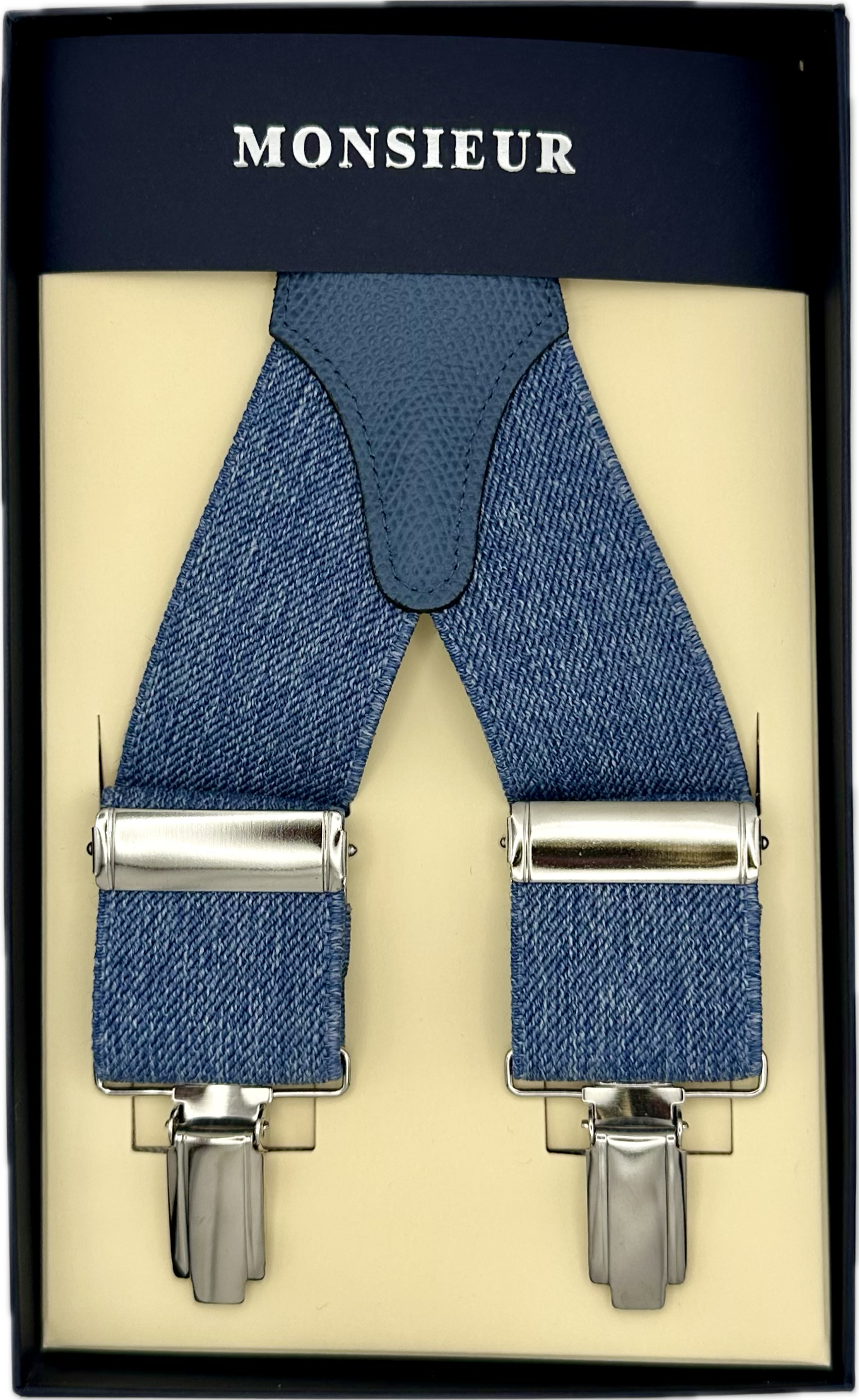 Bretelle elastico clip tinta unita denim Monsieur