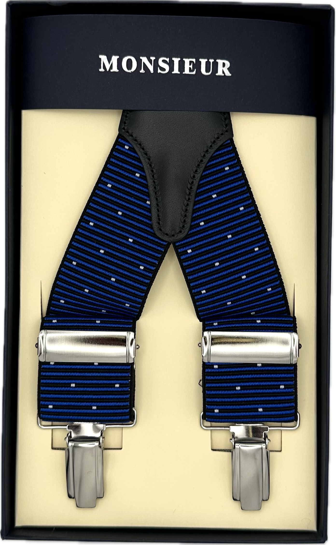 Bretelle elastico clip righe pois royal Monsieur