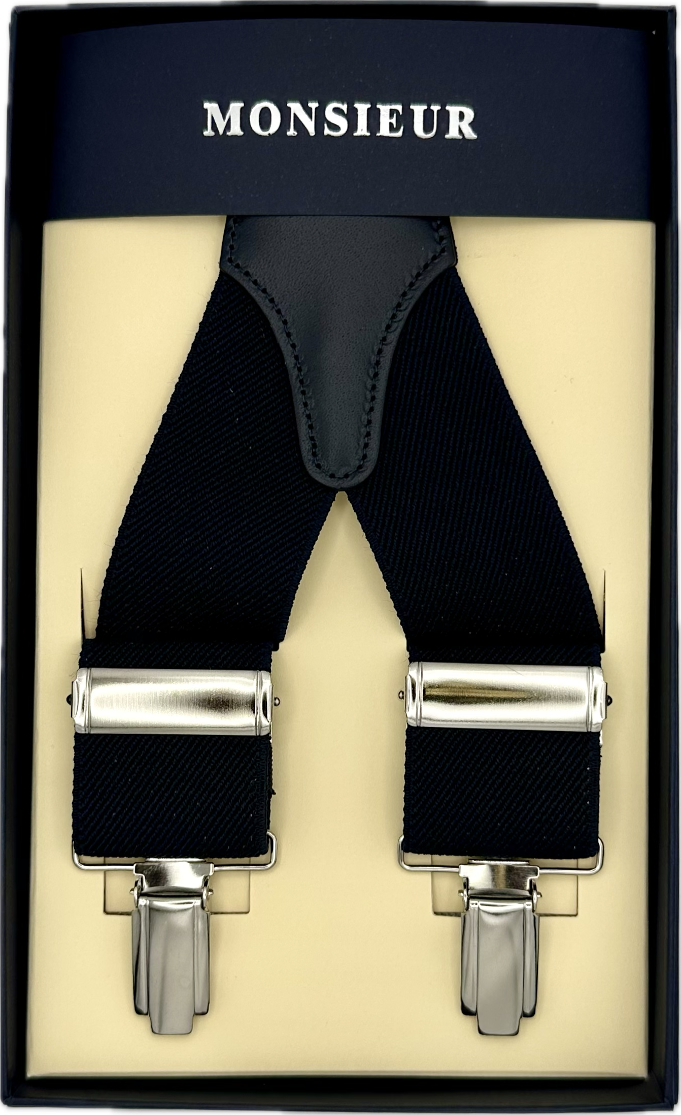 Bretelle elastico clip tinta unita navy Monsieur