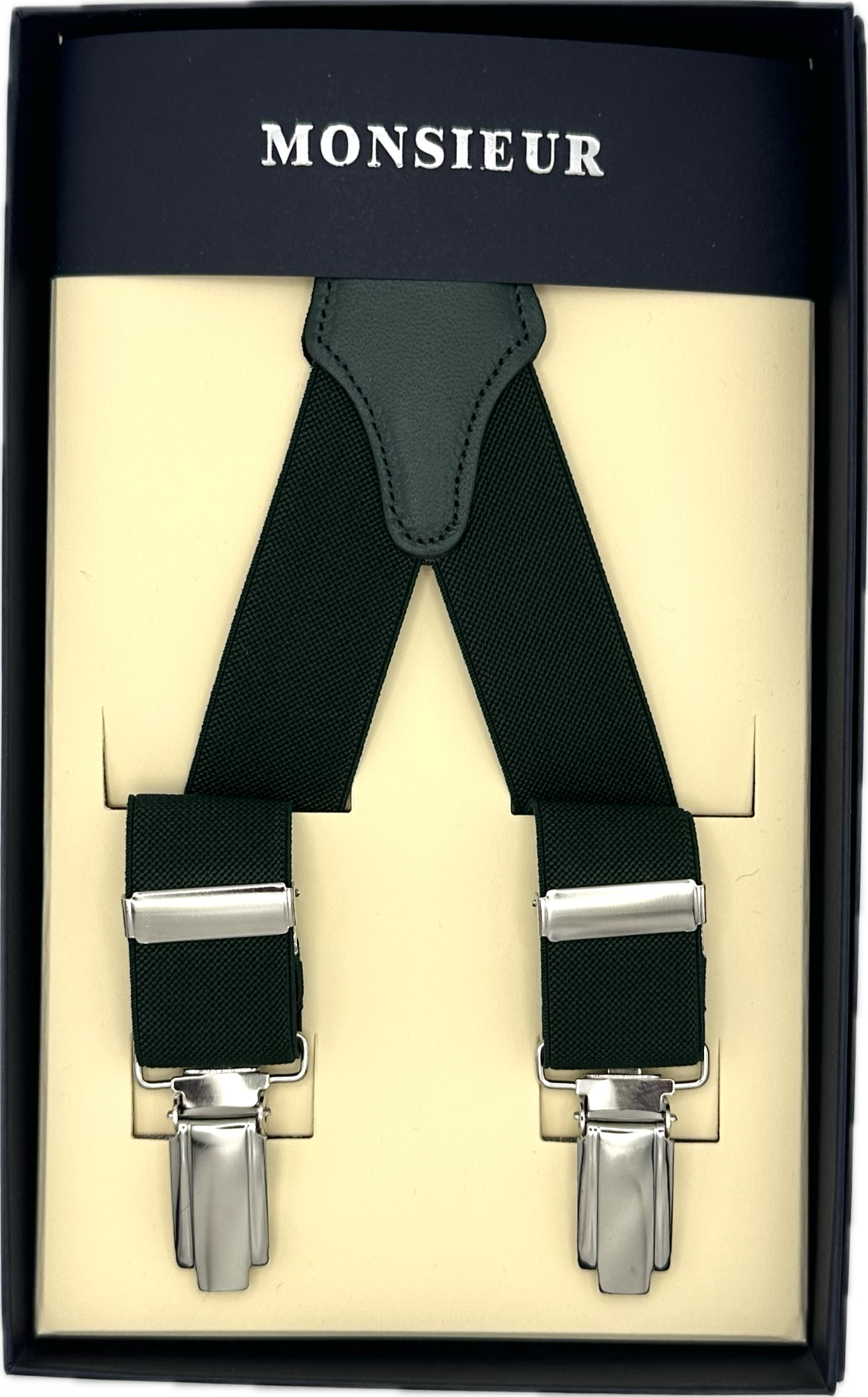 Bretelle elastico strette clip tinta unita verde Monsieur