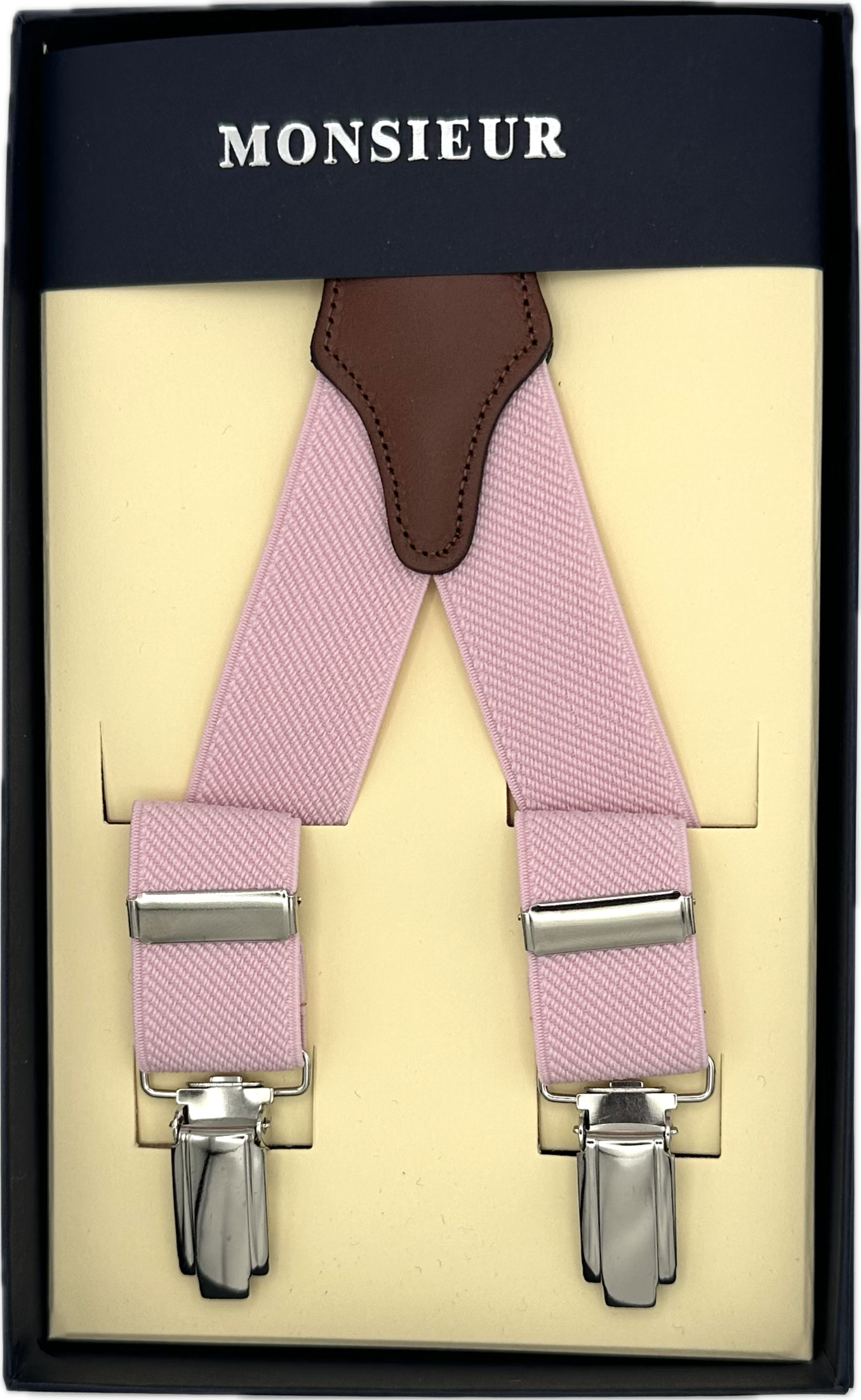 Bretelle elastico strette clip tinta unita rosa Monsieur
