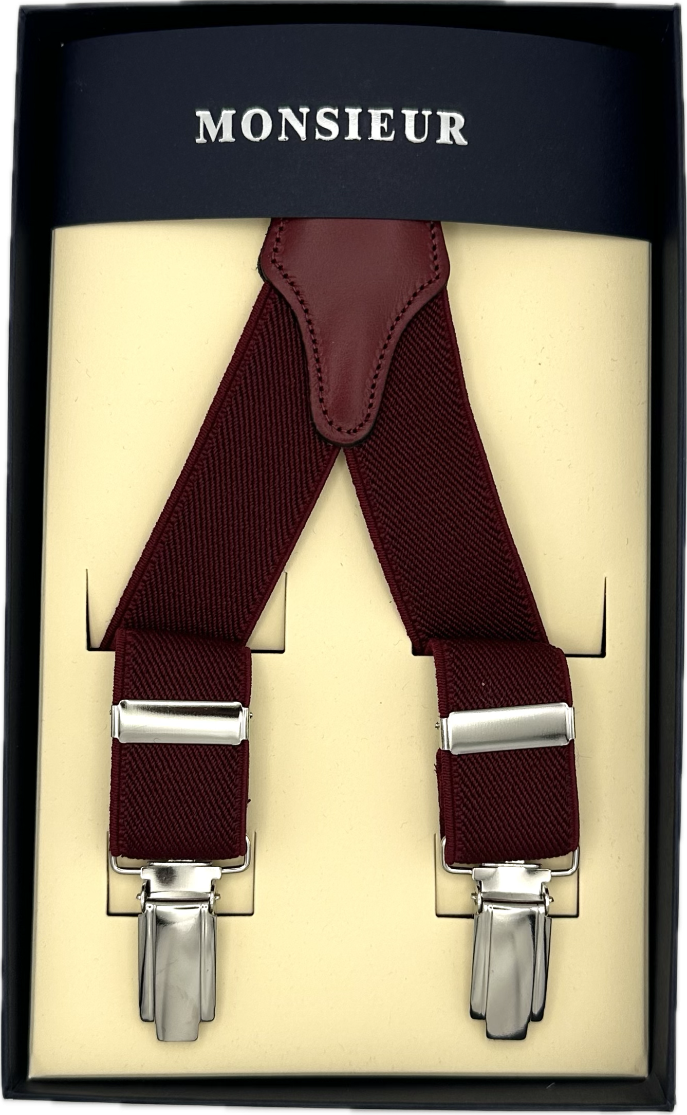 Bretelle elastico strette clip tinta unita bordeaux Monsieur
