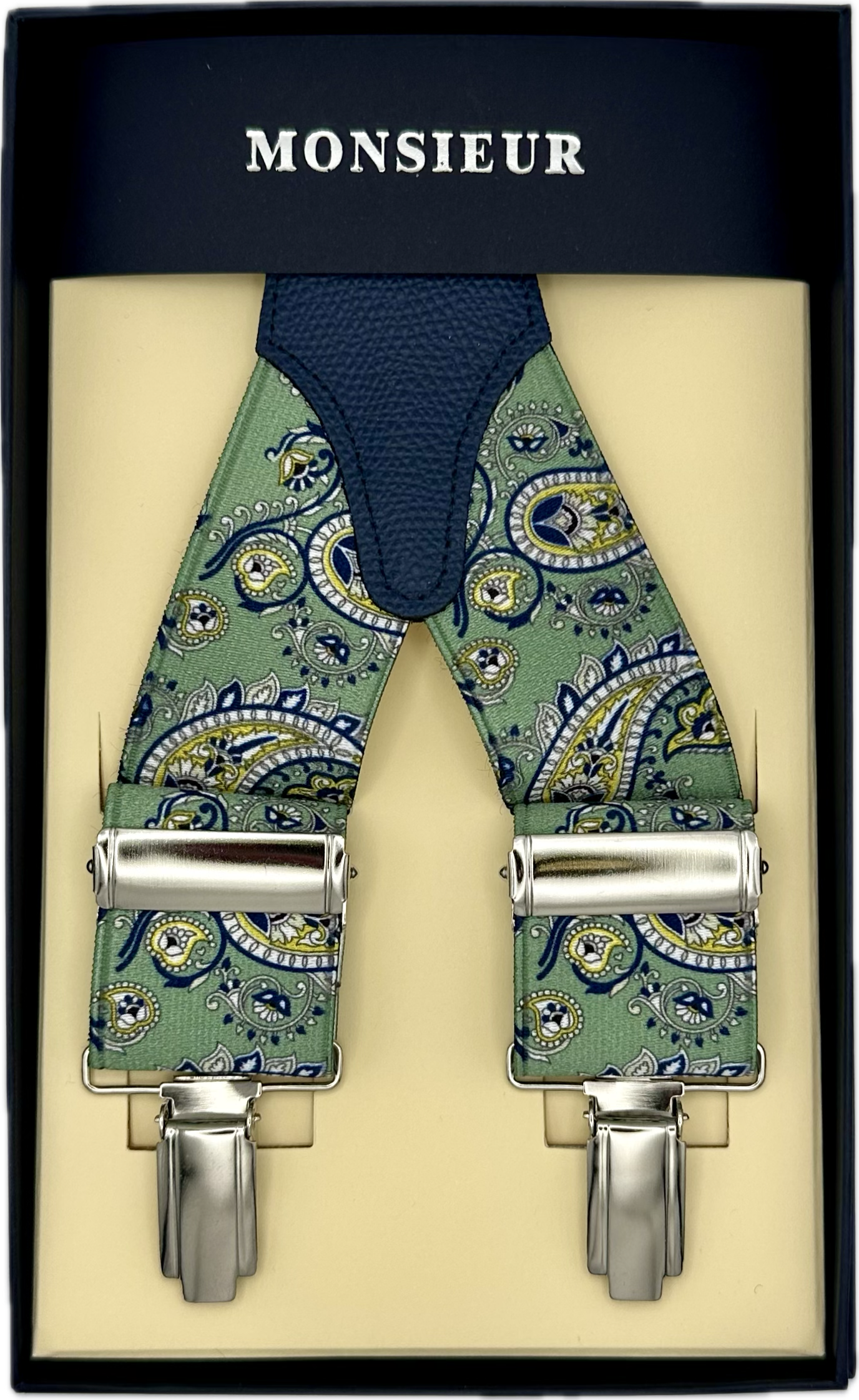 Bretelle elastico clip fantasia paisley verde Monsieur
