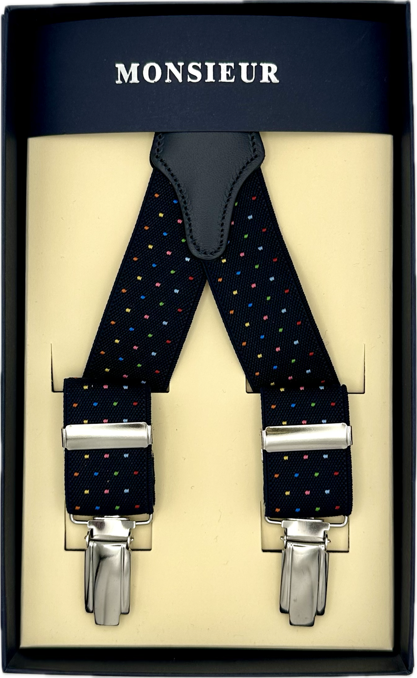 Bretelle elastico strette blu micro pois multicolor Monsieur