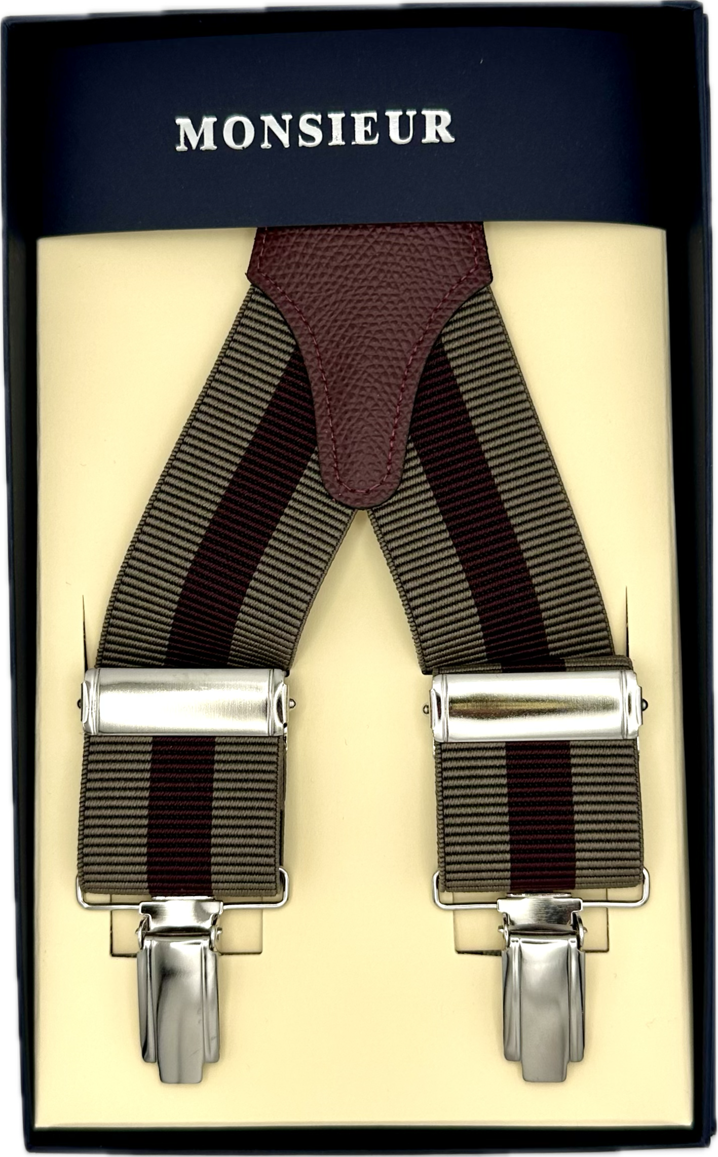 Bretelle elastico clip regimental nocciola bordeaux Monsieur